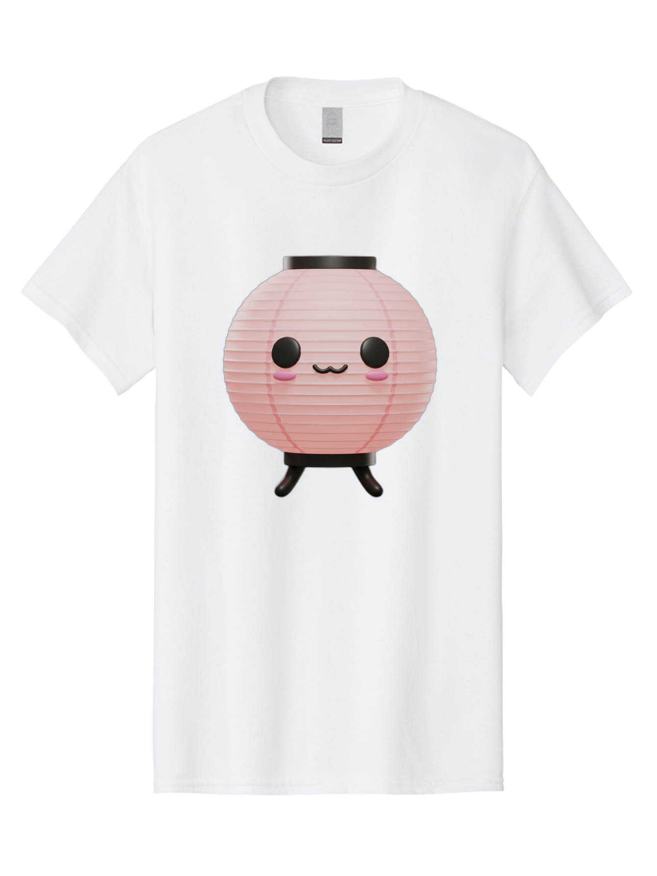 Pink-Paper-Lantern Men'S Graphic Tee, 100% Cotton, Comfortable Casual Summer Wear, Machine Washable, Pink Paper Lantern, Cute Character, Kawaii Culture, Cartoon Style, Smiling Face, Rosy Cheeks, Round Eyes, Black Stand, Kawaii Aesthetic, Bad436