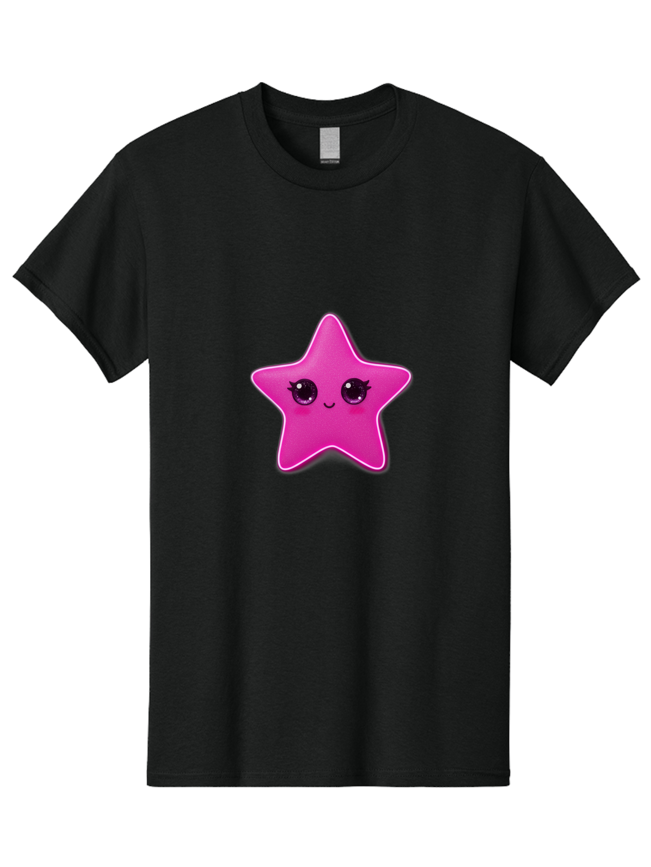 Pink-Star Men'S Graphic Tee, 100% Cotton, Comfortable Casual Summer Wear, Machine Washable, Pink Star, Cute Face, Cartoon Character, Kawaii Design, Sparkly Eyes, Sweet Expression, Whimsical Illustration, Feminine Charm, Playful Graphics Bad438
