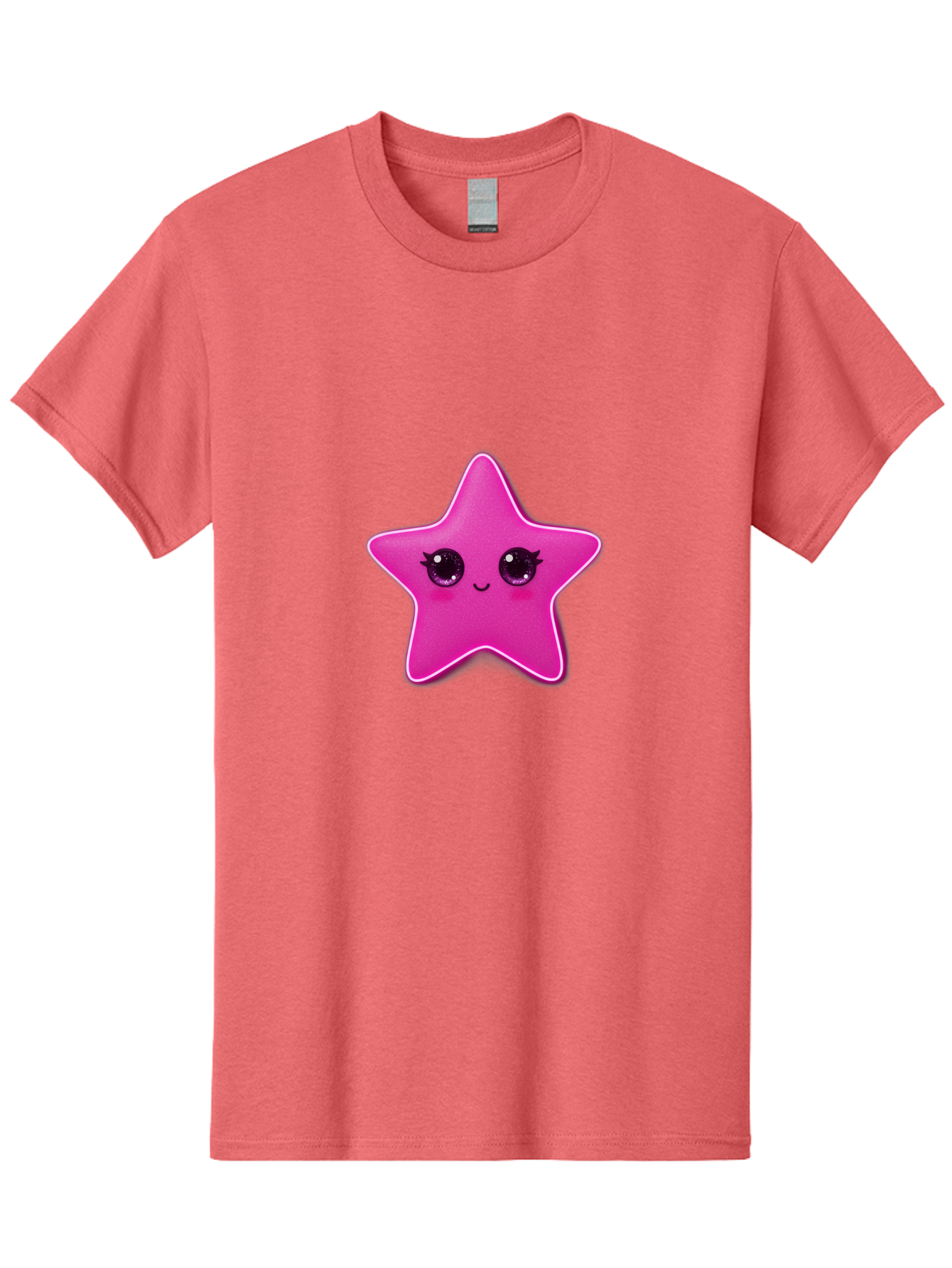 Pink-Star Men'S Graphic Tee, 100% Cotton, Comfortable Casual Summer Wear, Machine Washable, Pink Star, Cute Face, Cartoon Character, Kawaii Design, Sparkly Eyes, Sweet Expression, Whimsical Illustration, Feminine Charm, Playful Graphics Bad438