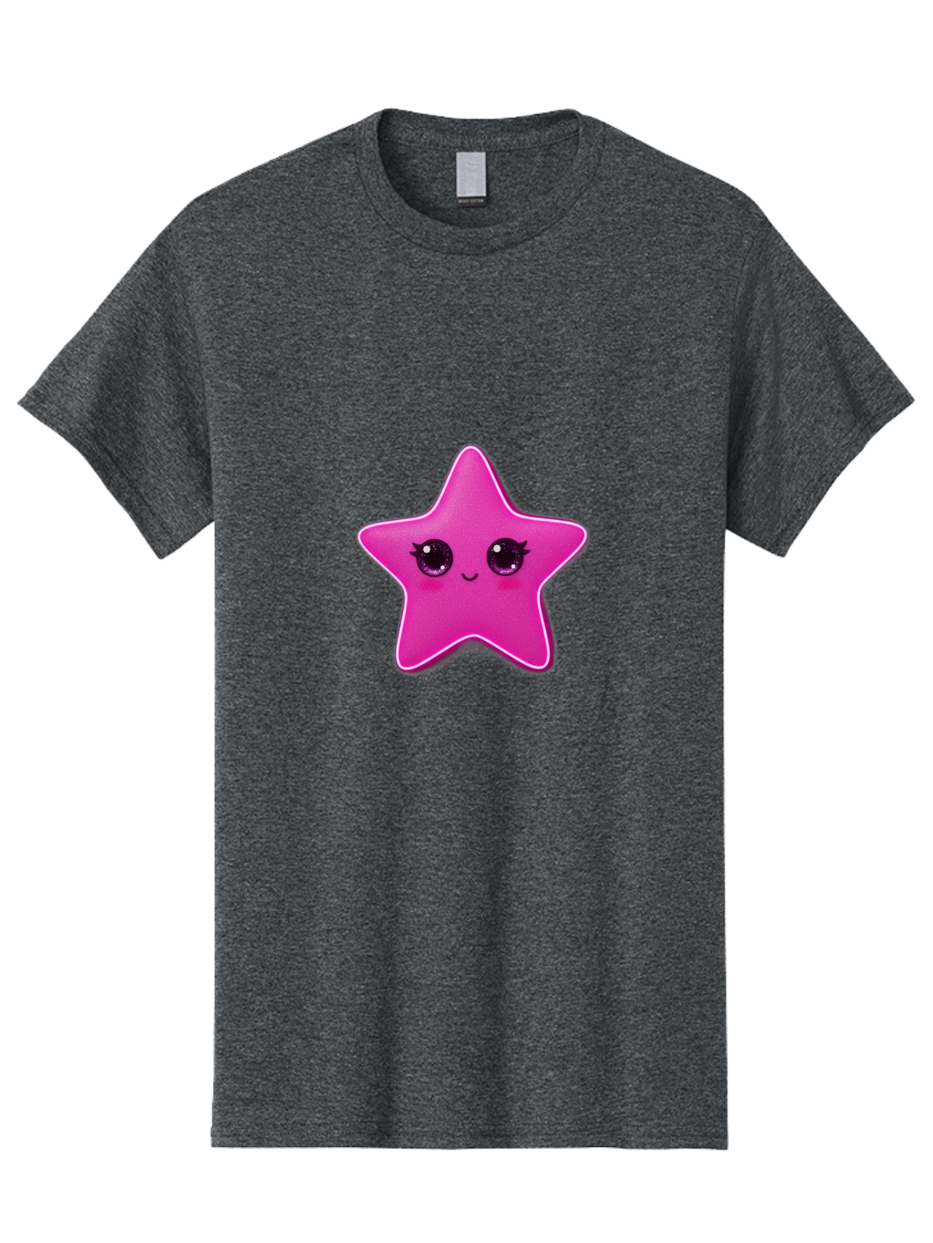 Pink-Star Men'S Graphic Tee, 100% Cotton, Comfortable Casual Summer Wear, Machine Washable, Pink Star, Cute Face, Cartoon Character, Kawaii Design, Sparkly Eyes, Sweet Expression, Whimsical Illustration, Feminine Charm, Playful Graphics Bad438