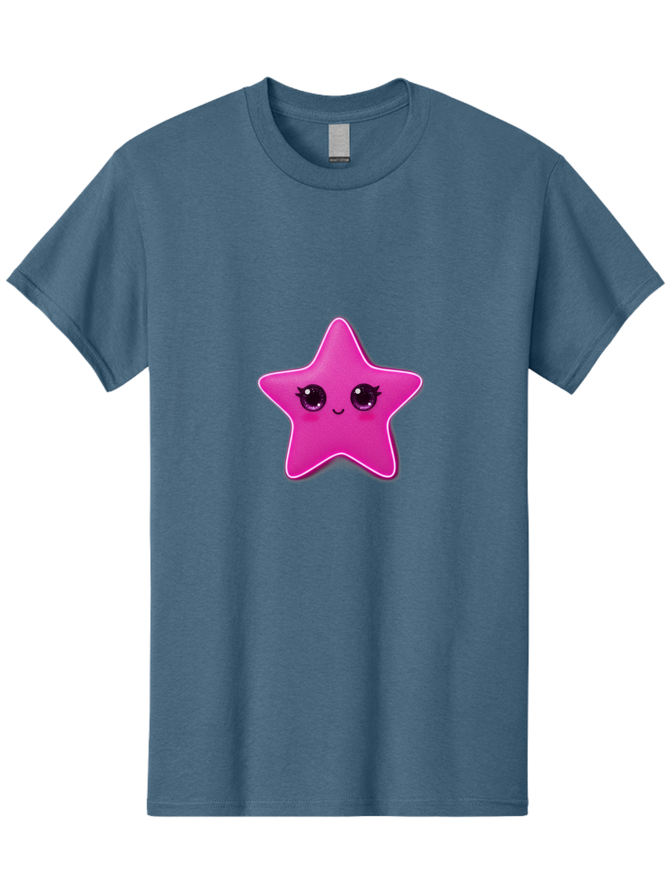 Pink-Star Men'S Graphic Tee, 100% Cotton, Comfortable Casual Summer Wear, Machine Washable, Pink Star, Cute Face, Cartoon Character, Kawaii Design, Sparkly Eyes, Sweet Expression, Whimsical Illustration, Feminine Charm, Playful Graphics Bad438