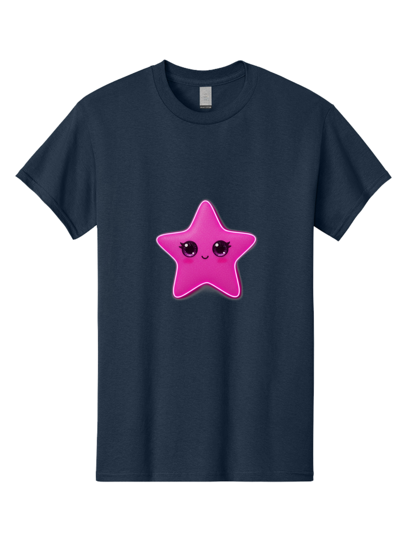 Pink-Star Men'S Graphic Tee, 100% Cotton, Comfortable Casual Summer Wear, Machine Washable, Pink Star, Cute Face, Cartoon Character, Kawaii Design, Sparkly Eyes, Sweet Expression, Whimsical Illustration, Feminine Charm, Playful Graphics Bad438