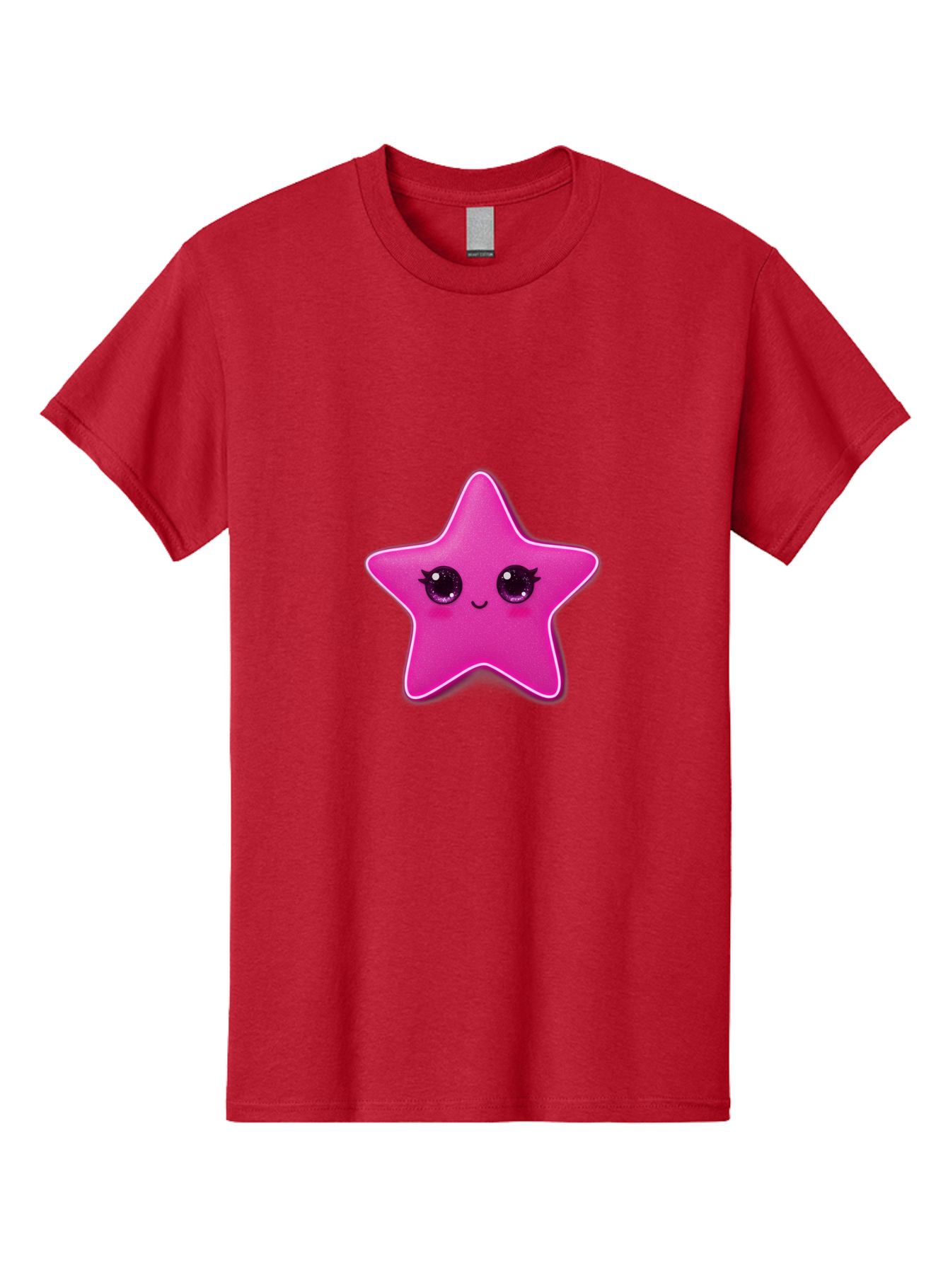 Pink-Star Men'S Graphic Tee, 100% Cotton, Comfortable Casual Summer Wear, Machine Washable, Pink Star, Cute Face, Cartoon Character, Kawaii Design, Sparkly Eyes, Sweet Expression, Whimsical Illustration, Feminine Charm, Playful Graphics Bad438