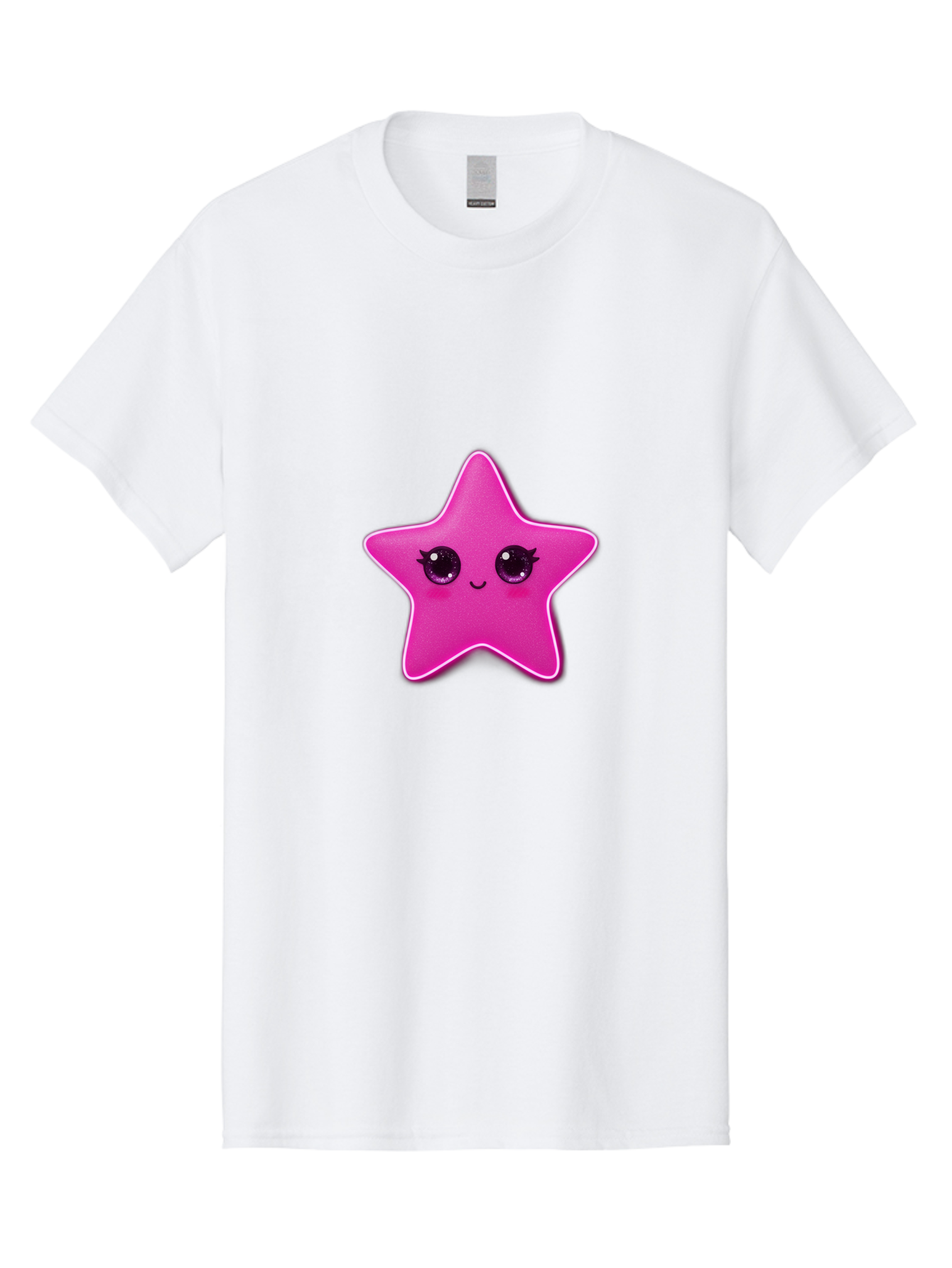Pink-Star Men'S Graphic Tee, 100% Cotton, Comfortable Casual Summer Wear, Machine Washable, Pink Star, Cute Face, Cartoon Character, Kawaii Design, Sparkly Eyes, Sweet Expression, Whimsical Illustration, Feminine Charm, Playful Graphics Bad438