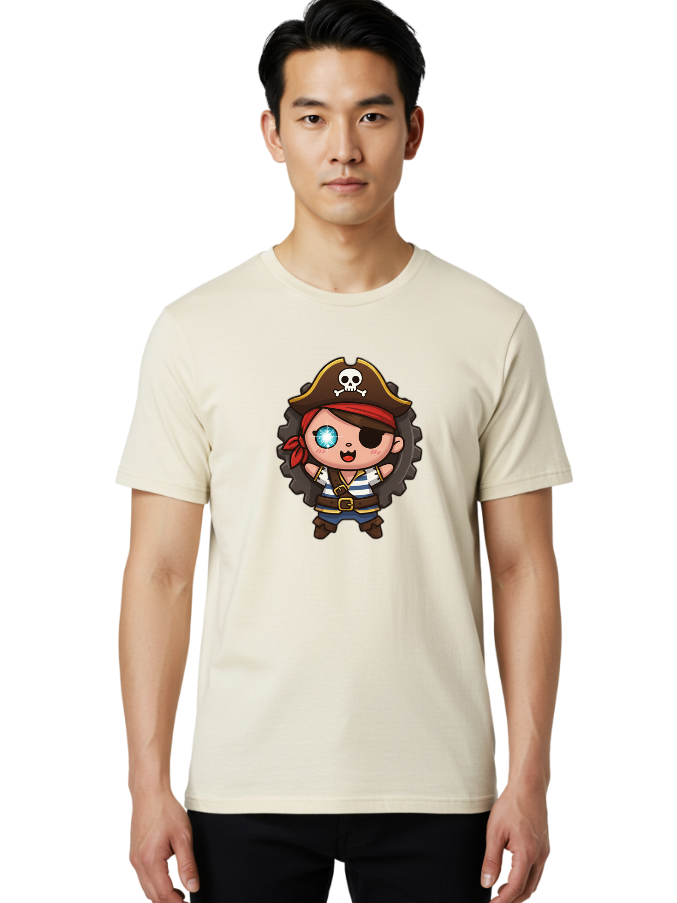 Pirate-Girl Men'S Graphic Tee, 100% Cotton, Comfortable Casual Summer Wear, Machine Washable, Cartoon Pirate Girl, Pirate Costume, Eye Patch, Pirate Hat, Skull And Crossbones, Treasure Hunt, Swashbuckling Adventure, Kawaii Pirate, Bad440