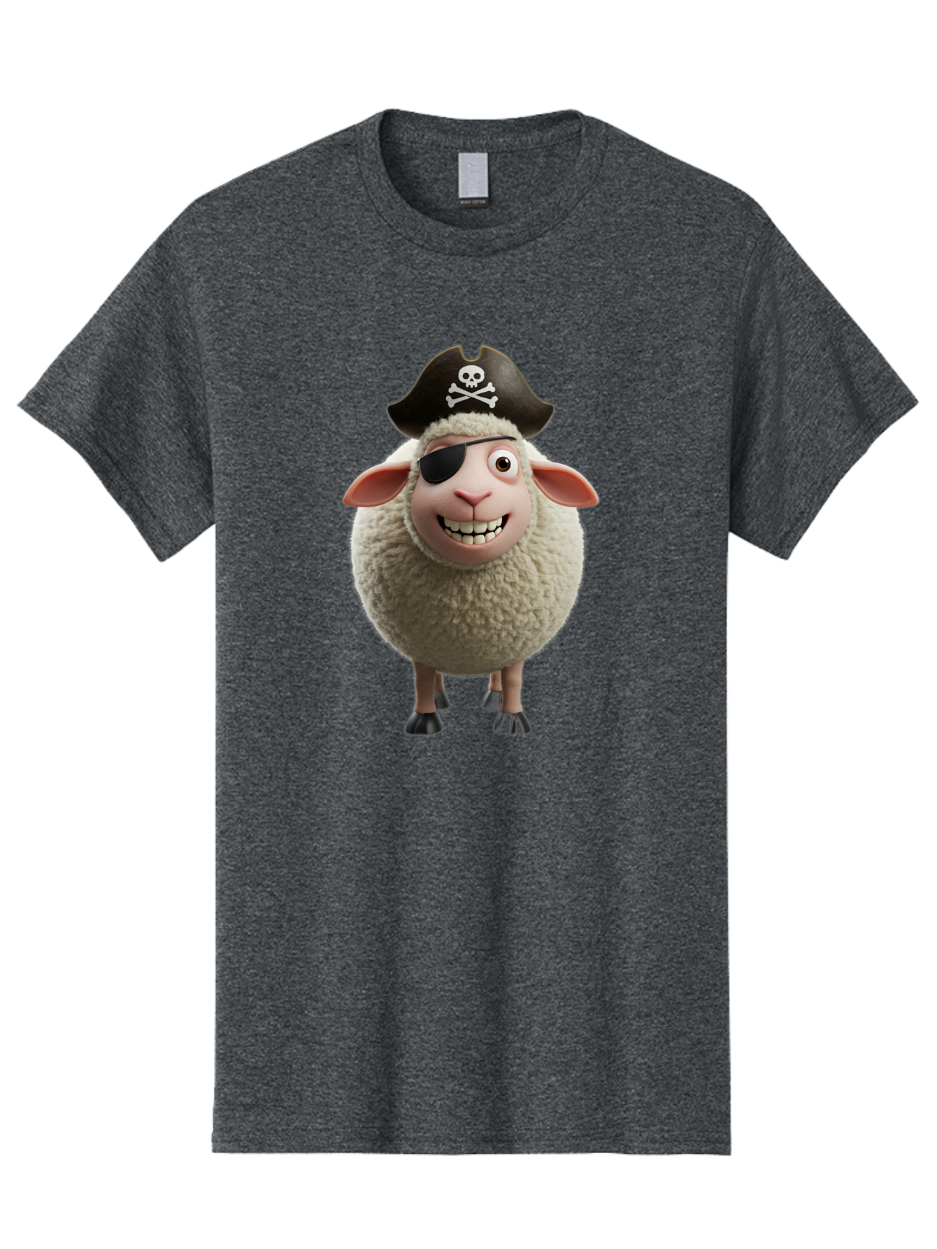 Pirate-Sheep Men'S Graphic Tee, 100% Cotton, Comfortable Casual Summer Wear, Machine Washable, Cartoon Sheep, Pirate Costume, Eye Patch, Skull And Crossbones Hat, Fluffy Sheep, Playful Character, Animated Animal, Pirate Sheep Character, Bad441