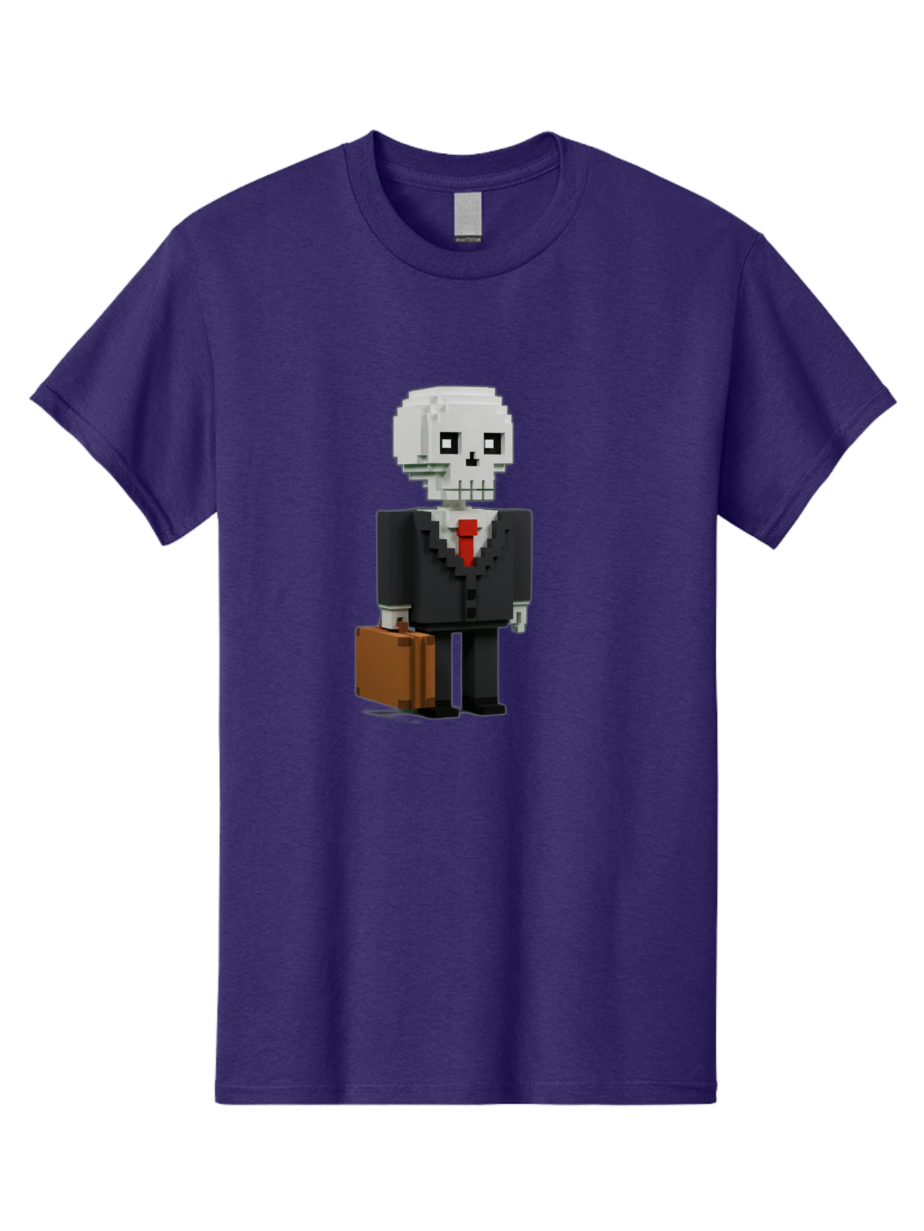 Pixel-Skull-Businessman Men'S Graphic Tee, 100% Cotton, Comfortable Casual Summer Wear, Machine Washable, Pixel Art Skeleton, Skull Character, Business Attire, Black Suit, Red Tie, Briefcase, Video Game Style, Cartoon Character, Bad443