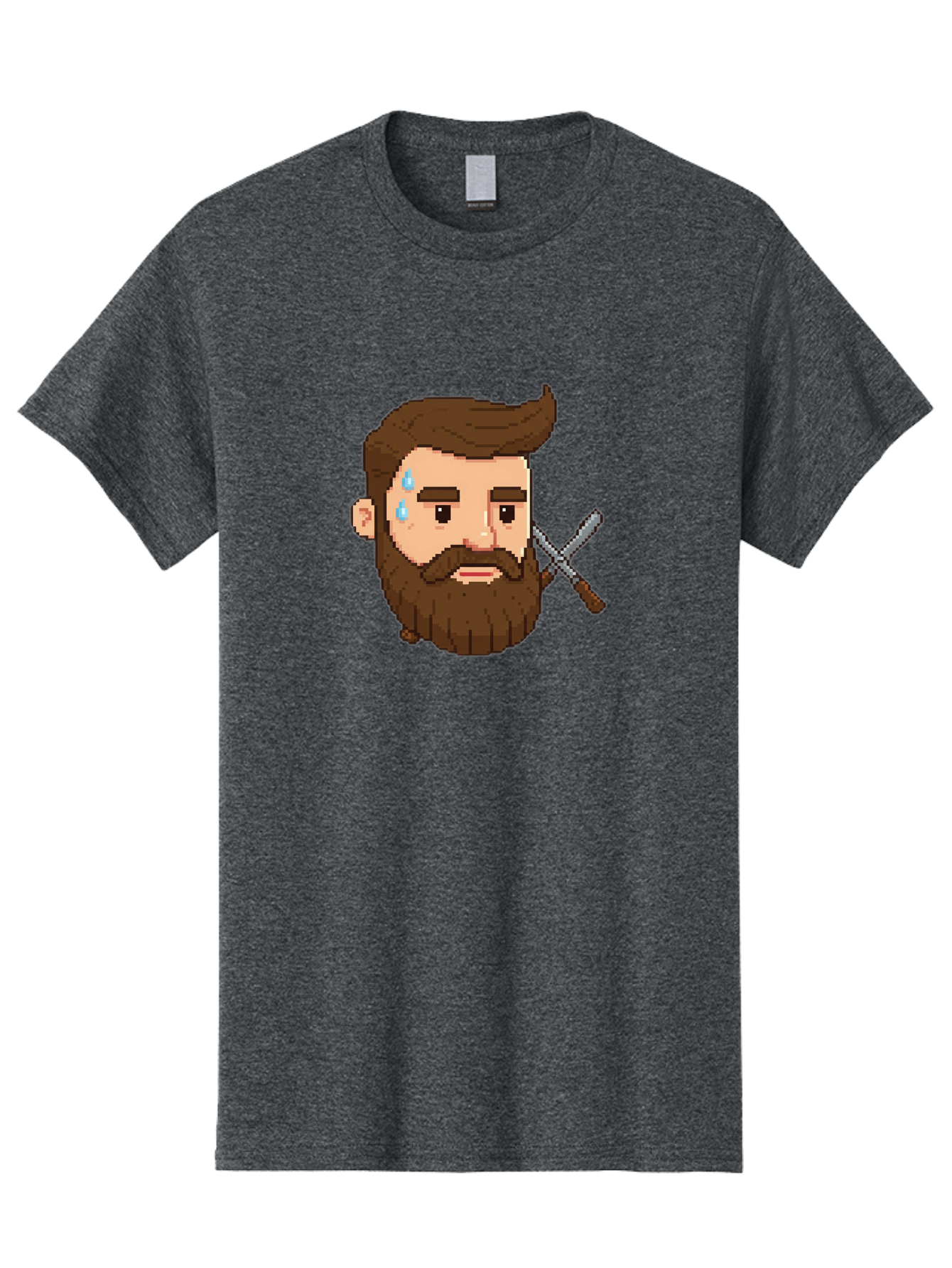 Pixelated-Bearded-Man-With-Swords Men'S Graphic Tee, 100% Cotton, Comfortable Casual Summer Wear, Machine Washable, Pixel Art, Bearded Man Crying, Sadness, Regret, Razor In Hand, Grooming Gone Wrong, Despair, Shaving Mishap, Bad444