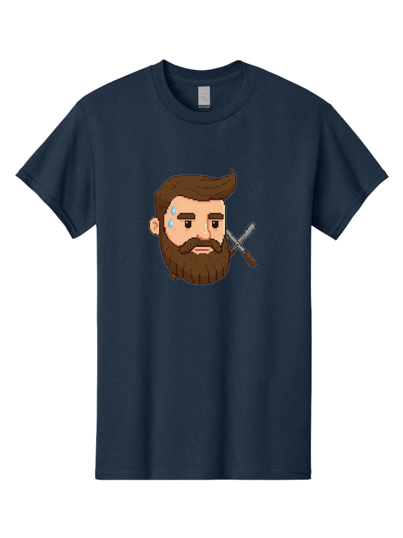 Pixelated-Bearded-Man-With-Swords Men'S Graphic Tee, 100% Cotton, Comfortable Casual Summer Wear, Machine Washable, Pixel Art, Bearded Man Crying, Sadness, Regret, Razor In Hand, Grooming Gone Wrong, Despair, Shaving Mishap, Bad444
