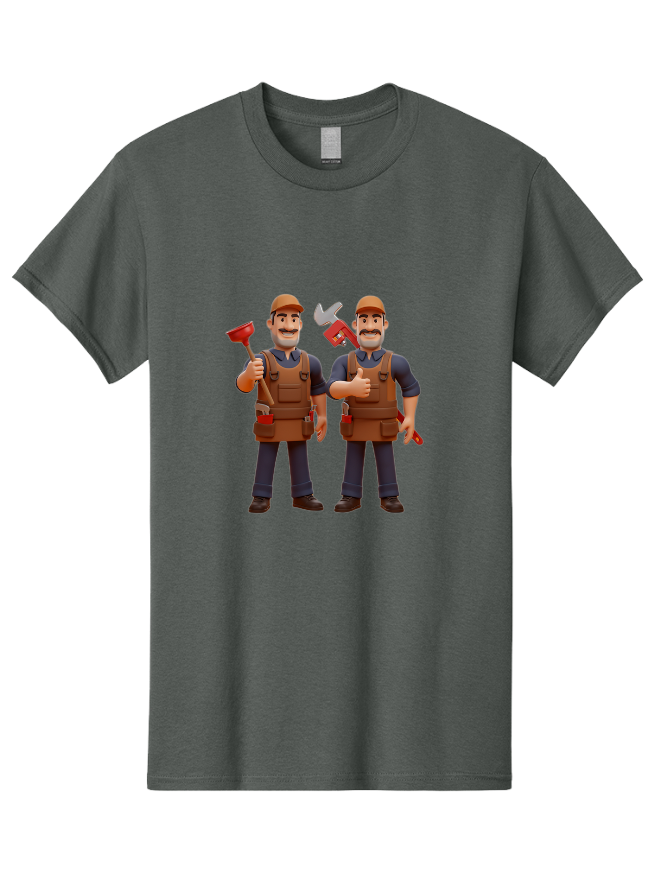 Plumber-Characters Men'S Graphic Tee, 100% Cotton, Comfortable Casual Summer Wear, Machine Washable, Cartoon Plumbers, Plumbing Tools, Handyman Services, Pipe Wrench, Plunger, Thumbs Up, Plumbing Maintenance, Repair Work, Diy Plumbing Bad445
