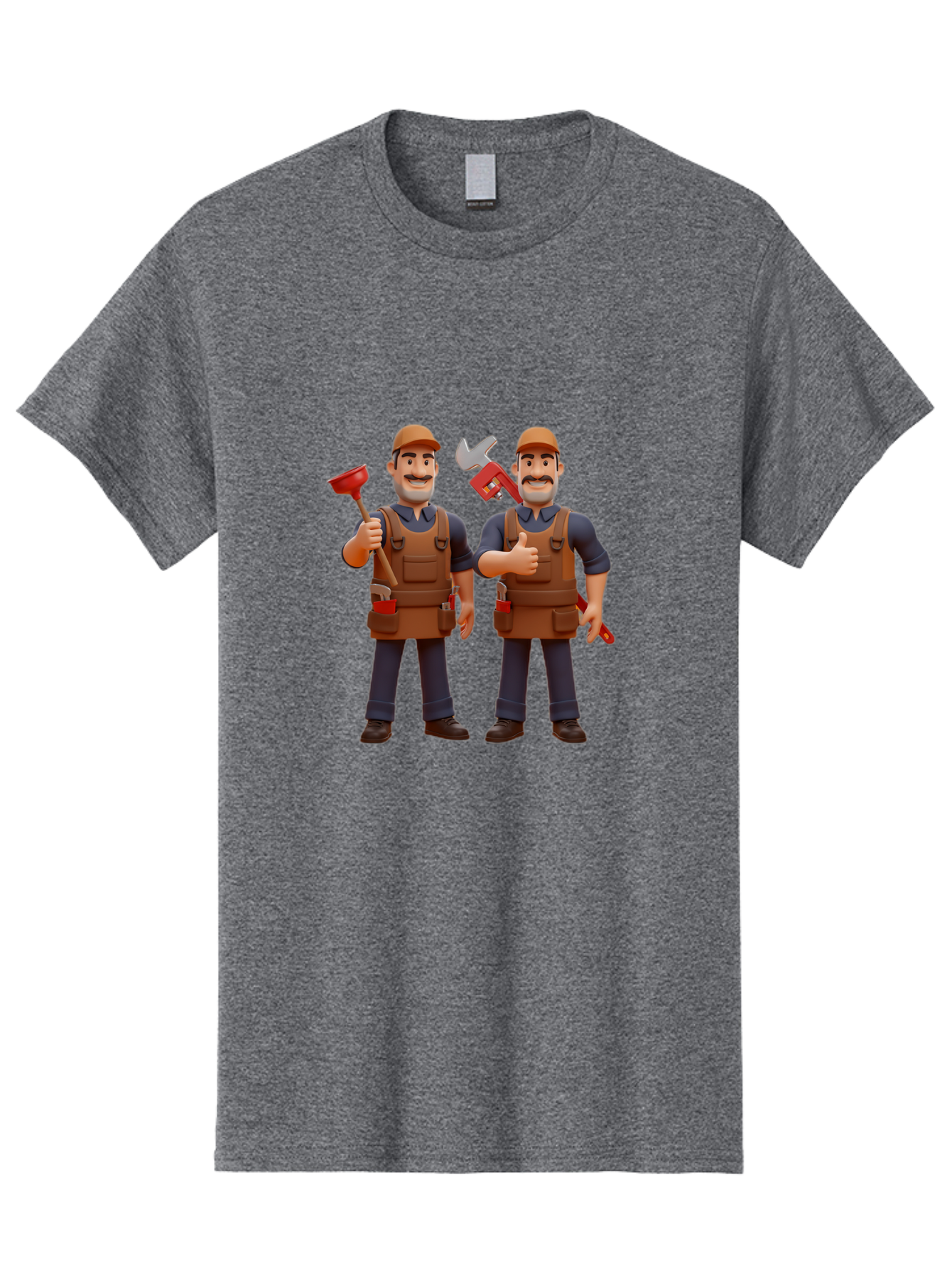 Plumber-Characters Men'S Graphic Tee, 100% Cotton, Comfortable Casual Summer Wear, Machine Washable, Cartoon Plumbers, Plumbing Tools, Handyman Services, Pipe Wrench, Plunger, Thumbs Up, Plumbing Maintenance, Repair Work, Diy Plumbing Bad445