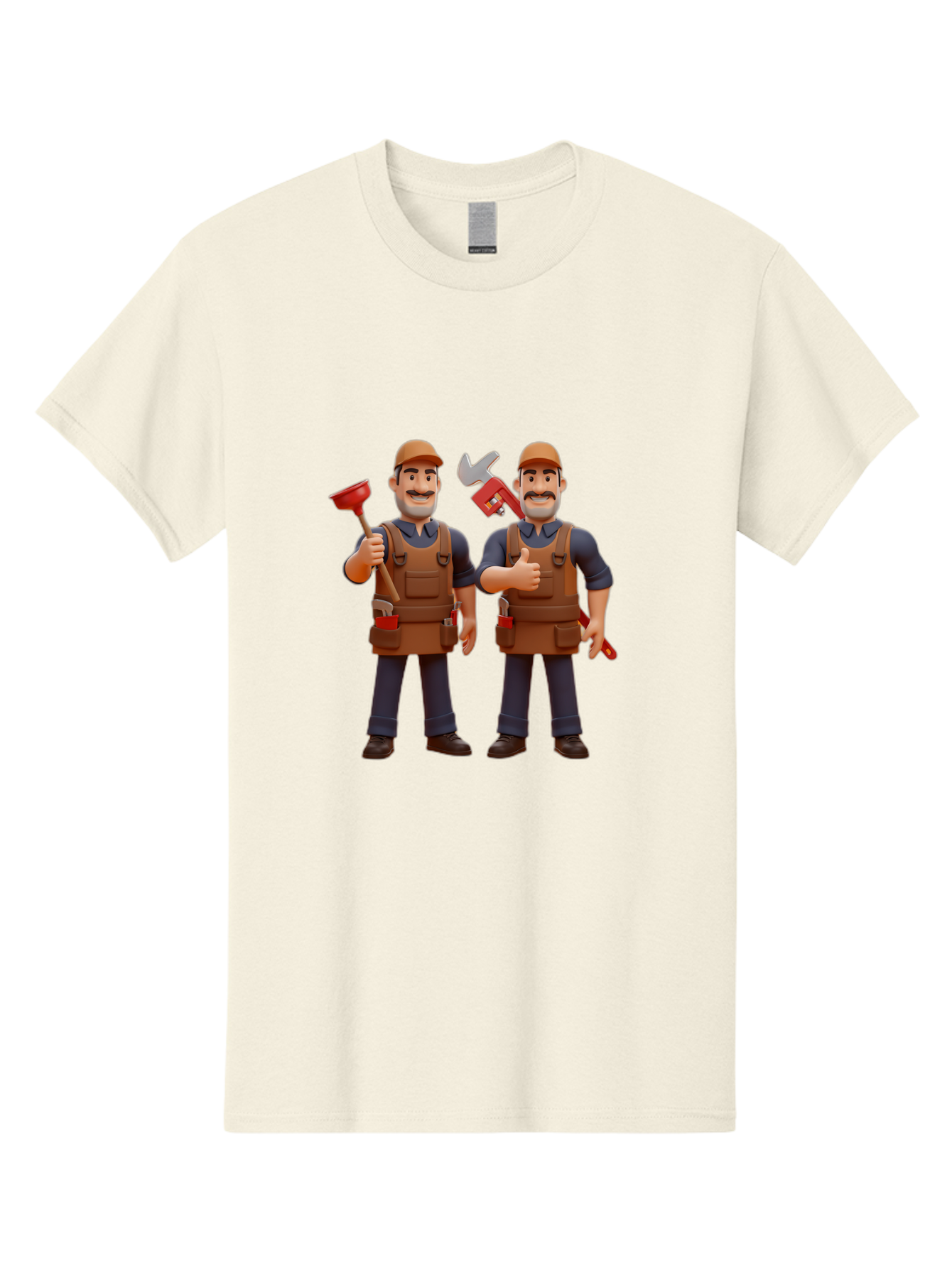 Plumber-Characters Men'S Graphic Tee, 100% Cotton, Comfortable Casual Summer Wear, Machine Washable, Cartoon Plumbers, Plumbing Tools, Handyman Services, Pipe Wrench, Plunger, Thumbs Up, Plumbing Maintenance, Repair Work, Diy Plumbing Bad445