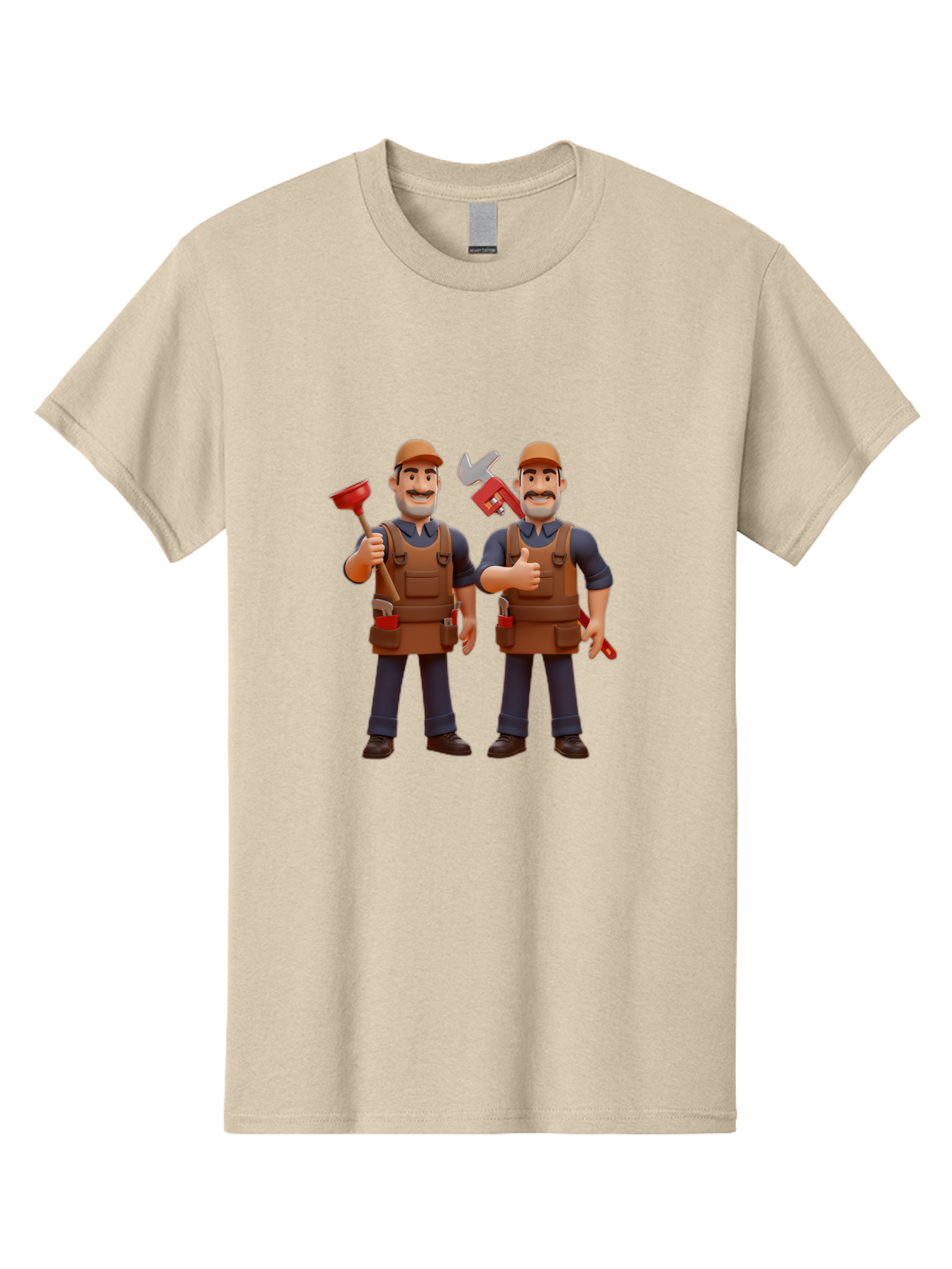 Plumber-Characters Men'S Graphic Tee, 100% Cotton, Comfortable Casual Summer Wear, Machine Washable, Cartoon Plumbers, Plumbing Tools, Handyman Services, Pipe Wrench, Plunger, Thumbs Up, Plumbing Maintenance, Repair Work, Diy Plumbing Bad445