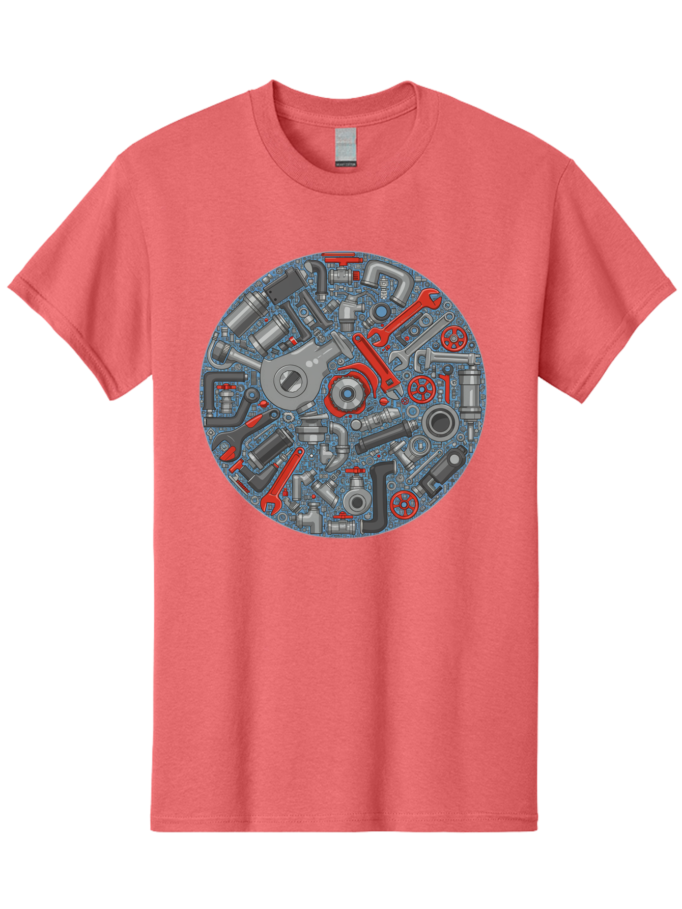 Plumbing-Tools Men'S Graphic Tee, 100% Cotton, Comfortable Casual Summer Wear, Machine Washable, Tools, Pipes, Plumbing, Machinery, Equipment, Wrenches, Spanners, Maintenance, Repair, Diy, Hardware, Industrial Bad446