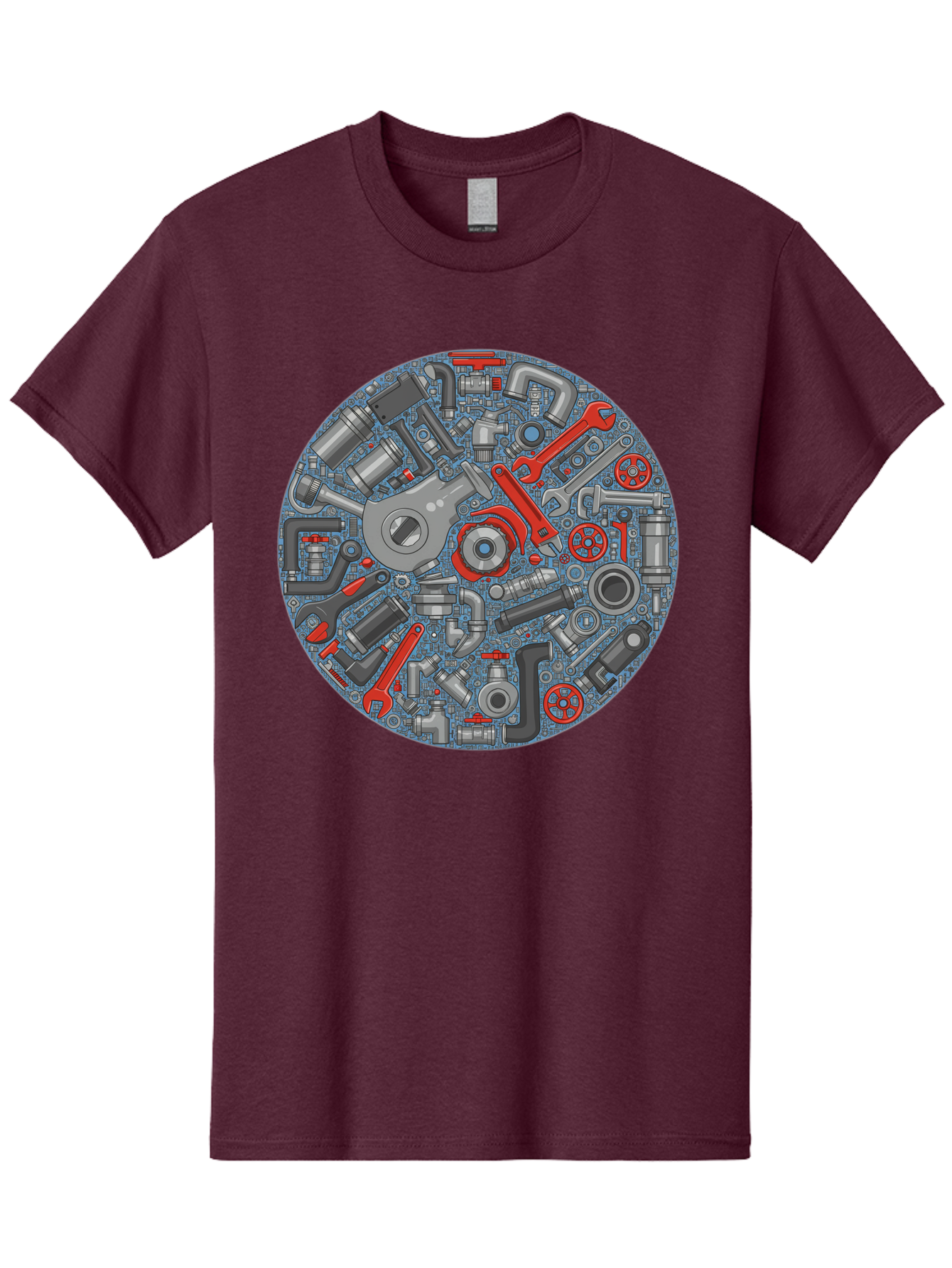 Plumbing-Tools Men'S Graphic Tee, 100% Cotton, Comfortable Casual Summer Wear, Machine Washable, Tools, Pipes, Plumbing, Machinery, Equipment, Wrenches, Spanners, Maintenance, Repair, Diy, Hardware, Industrial Bad446