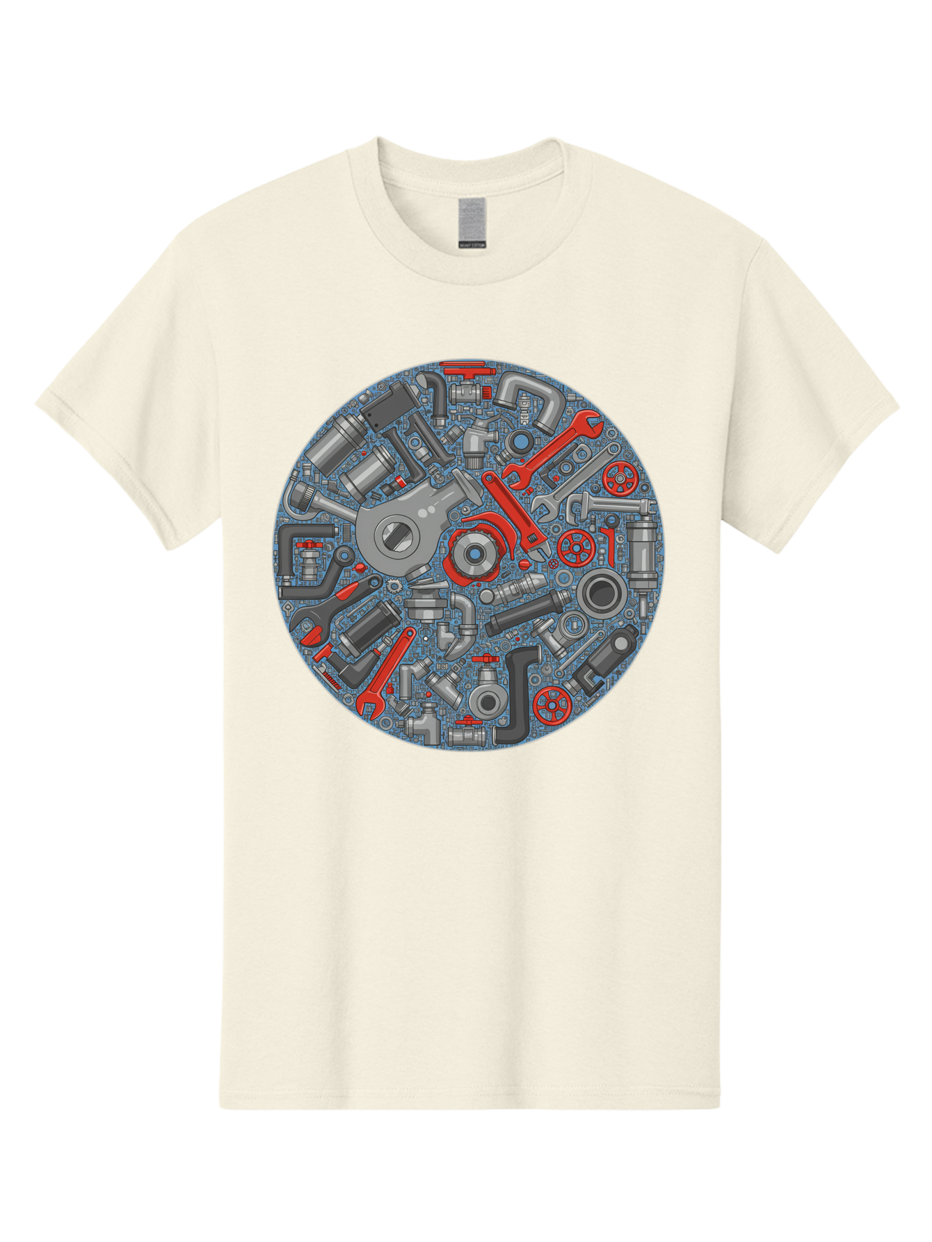 Plumbing-Tools Men'S Graphic Tee, 100% Cotton, Comfortable Casual Summer Wear, Machine Washable, Tools, Pipes, Plumbing, Machinery, Equipment, Wrenches, Spanners, Maintenance, Repair, Diy, Hardware, Industrial Bad446