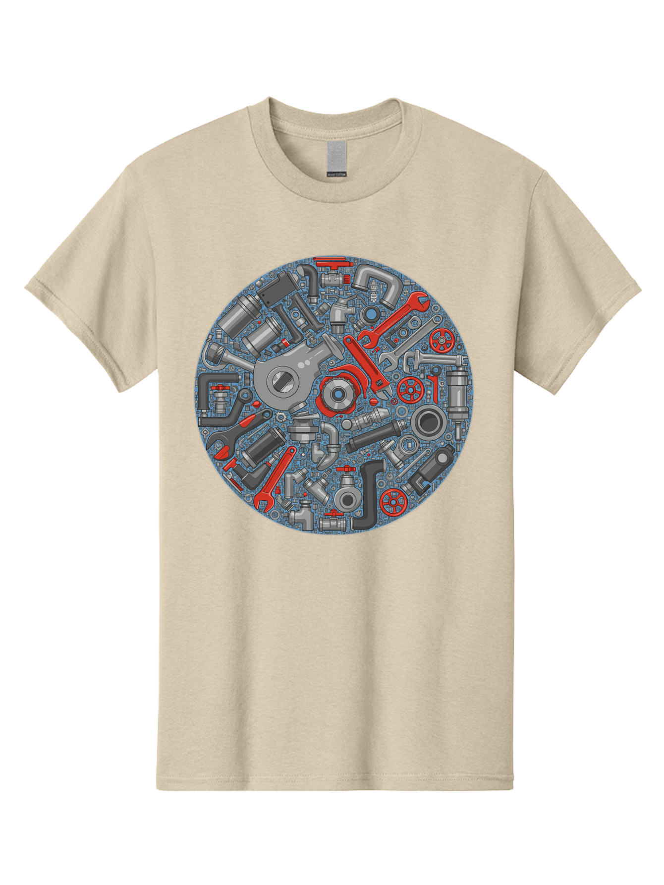 Plumbing-Tools Men'S Graphic Tee, 100% Cotton, Comfortable Casual Summer Wear, Machine Washable, Tools, Pipes, Plumbing, Machinery, Equipment, Wrenches, Spanners, Maintenance, Repair, Diy, Hardware, Industrial Bad446