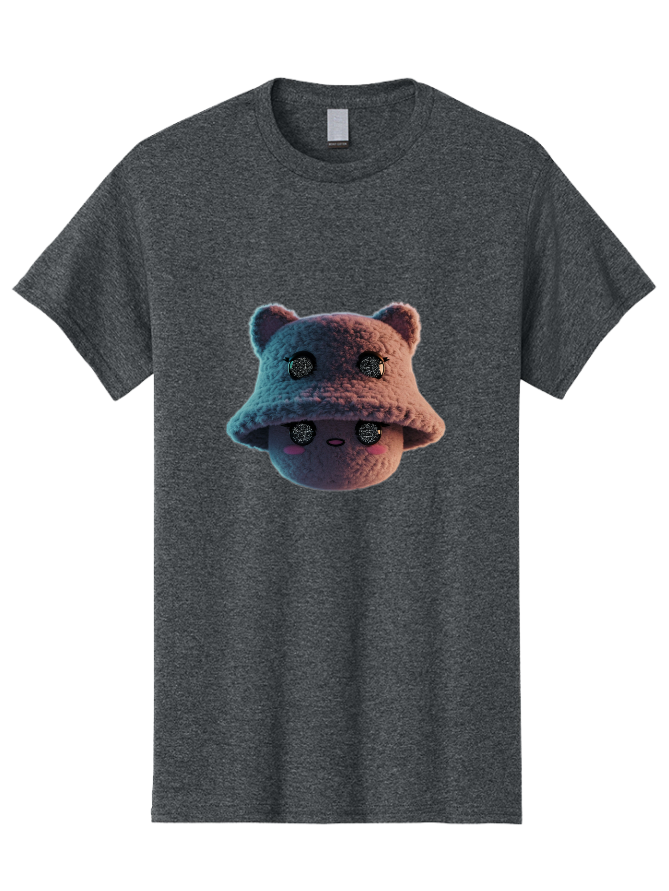 Plushie-Character Men'S Graphic Tee, 100% Cotton, Comfortable Casual Summer Wear, Machine Washable, Cute Cartoon Character, Fluffy Teddy Bear, Kawaii Plush Toy, Round Face, Sparkly Eyes, Soft Pink Cheeks, Funny Expression, Endearing Design, Bad447