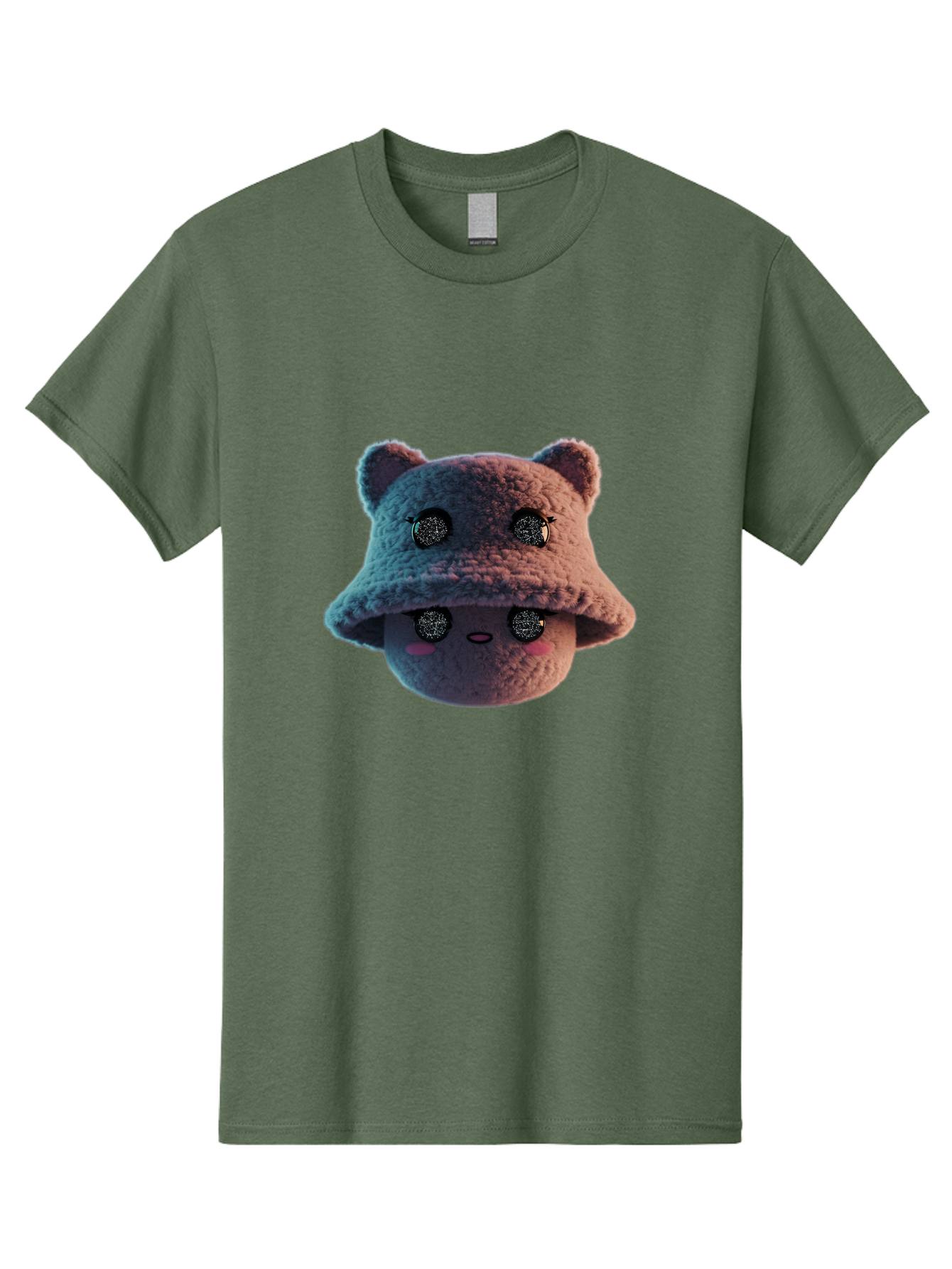 Plushie-Character Men'S Graphic Tee, 100% Cotton, Comfortable Casual Summer Wear, Machine Washable, Cute Cartoon Character, Fluffy Teddy Bear, Kawaii Plush Toy, Round Face, Sparkly Eyes, Soft Pink Cheeks, Funny Expression, Endearing Design, Bad447