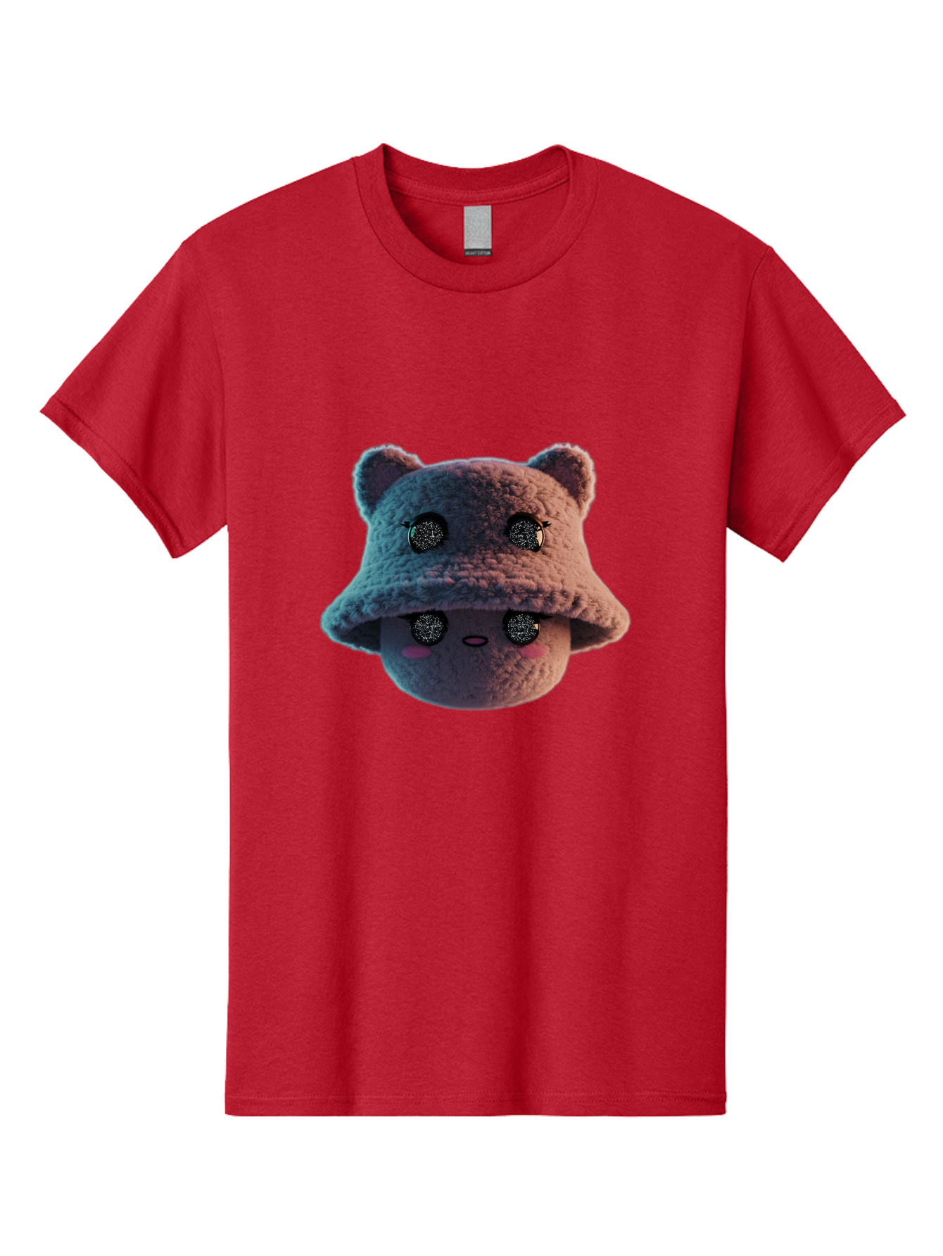 Plushie-Character Men'S Graphic Tee, 100% Cotton, Comfortable Casual Summer Wear, Machine Washable, Cute Cartoon Character, Fluffy Teddy Bear, Kawaii Plush Toy, Round Face, Sparkly Eyes, Soft Pink Cheeks, Funny Expression, Endearing Design, Bad447