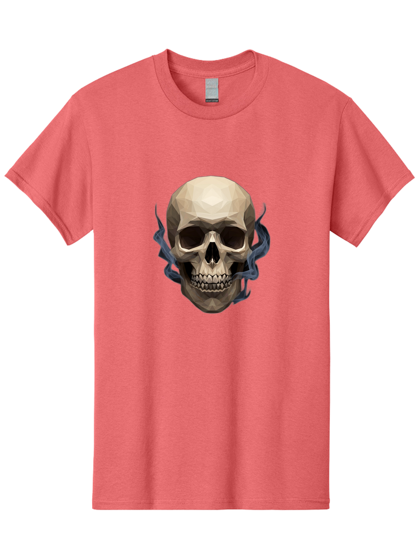 Polygonal-Skull Men'S Graphic Tee, 100% Cotton, Comfortable Casual Summer Wear, Machine Washable, Human Skull, Geometric Shapes, Low Poly Art, Smoke Coming Out, Dark Eye Sockets, Teeth, Mystical, Low Poly, Abstract Art, Skull Design Bad450