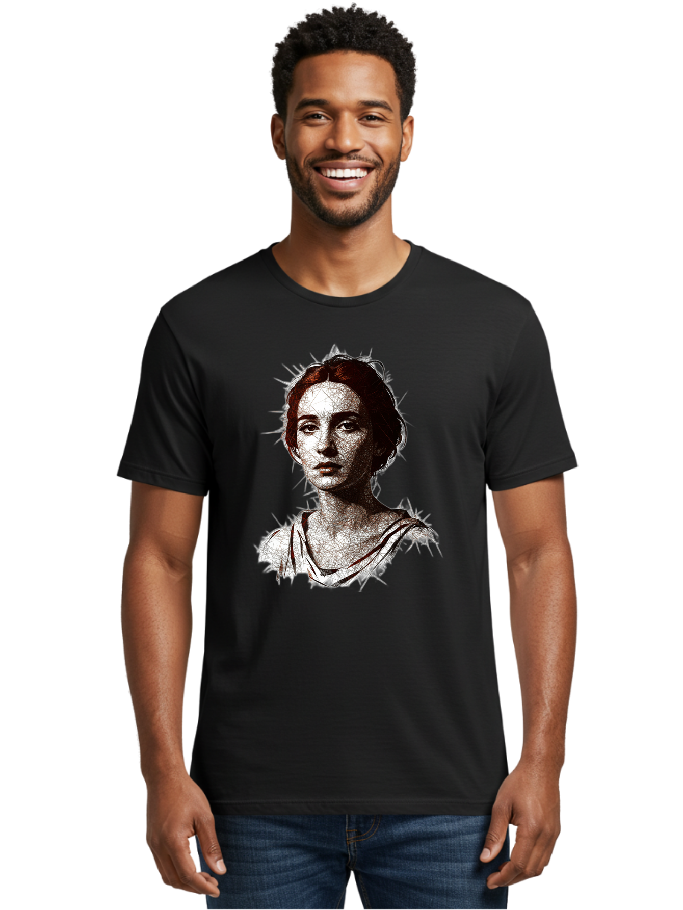 Portrait-Of-Sappho Men'S Graphic Tee, 100% Cotton, Comfortable Casual Summer Wear, Machine Washable, Portrait Of A Poet, Ancient Greek Literature, Female Author, Classical Art, Artistic Expression, Literary Figure, Historical Personality, Bad451