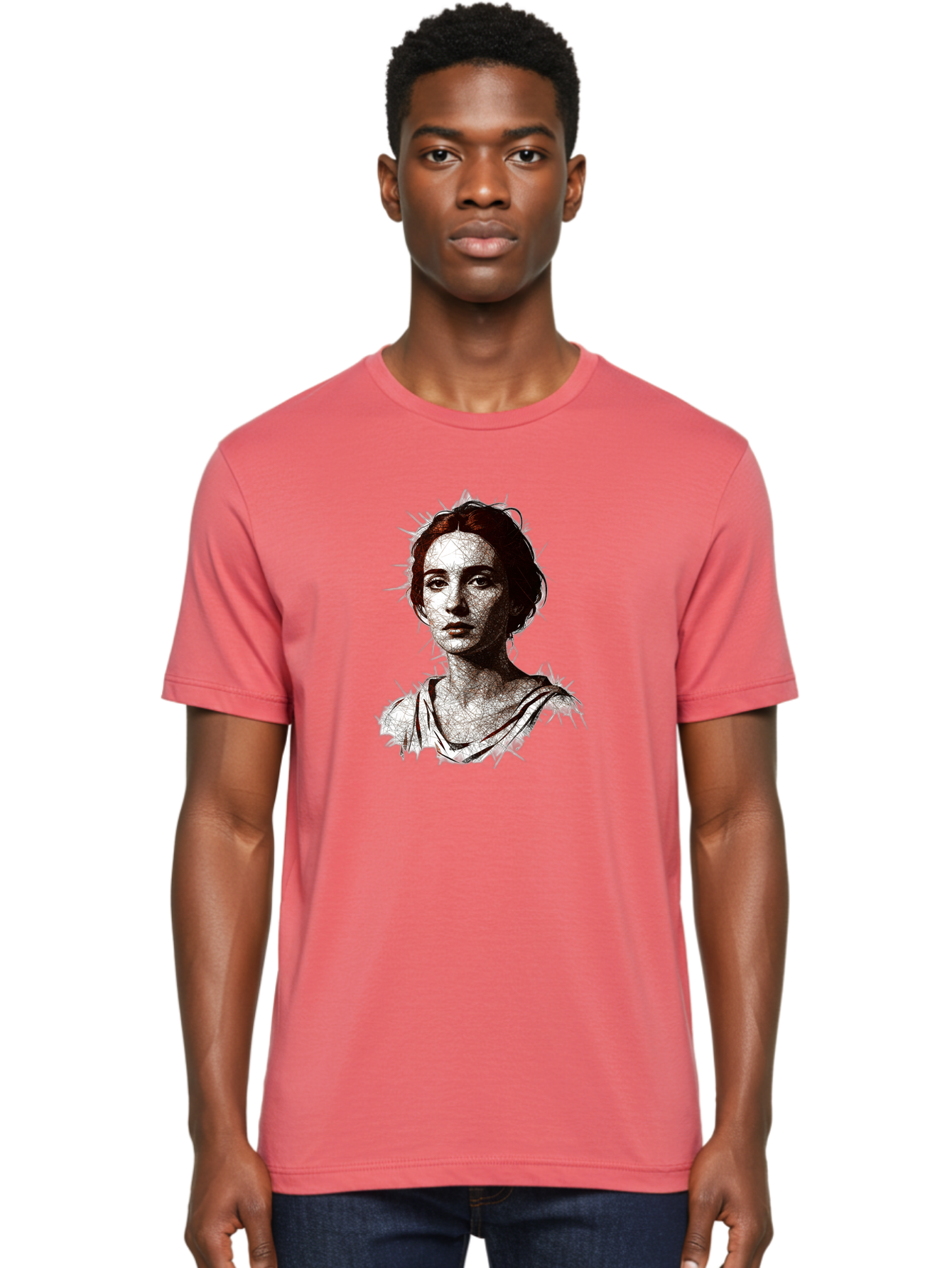 Portrait-Of-Sappho Men'S Graphic Tee, 100% Cotton, Comfortable Casual Summer Wear, Machine Washable, Portrait Of A Poet, Ancient Greek Literature, Female Author, Classical Art, Artistic Expression, Literary Figure, Historical Personality, Bad451