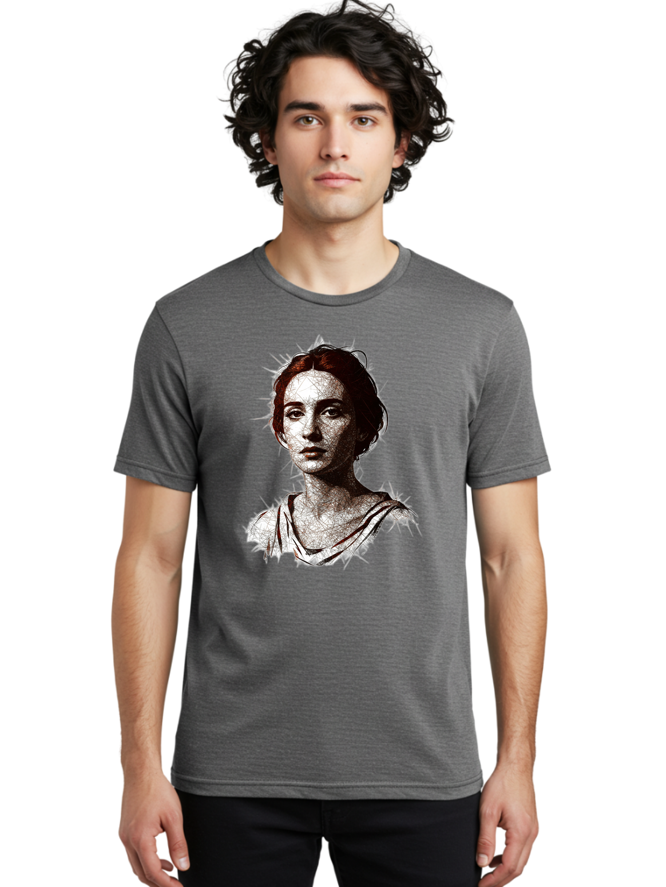Portrait-Of-Sappho Men'S Graphic Tee, 100% Cotton, Comfortable Casual Summer Wear, Machine Washable, Portrait Of A Poet, Ancient Greek Literature, Female Author, Classical Art, Artistic Expression, Literary Figure, Historical Personality, Bad451