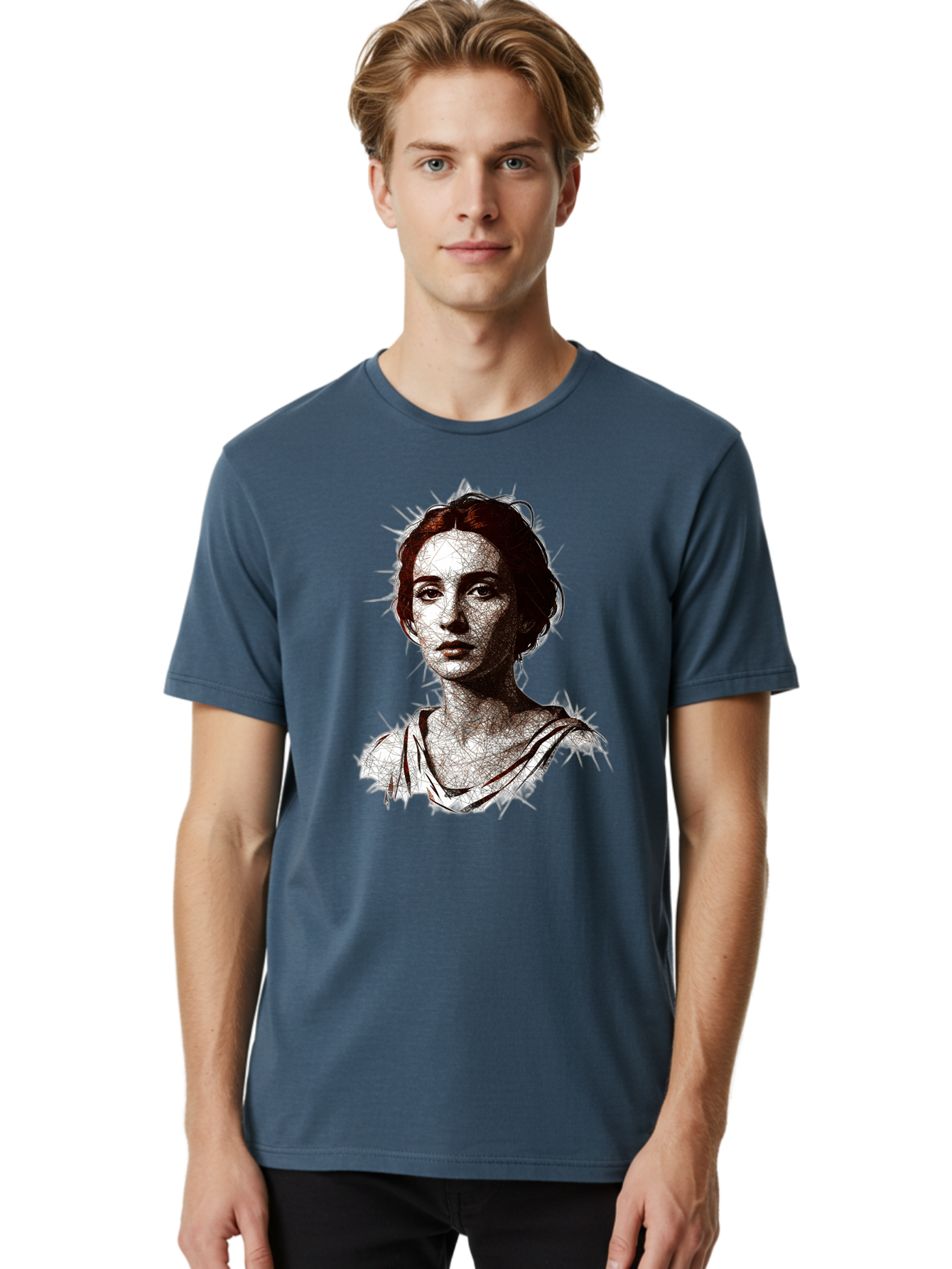 Portrait-Of-Sappho Men'S Graphic Tee, 100% Cotton, Comfortable Casual Summer Wear, Machine Washable, Portrait Of A Poet, Ancient Greek Literature, Female Author, Classical Art, Artistic Expression, Literary Figure, Historical Personality, Bad451