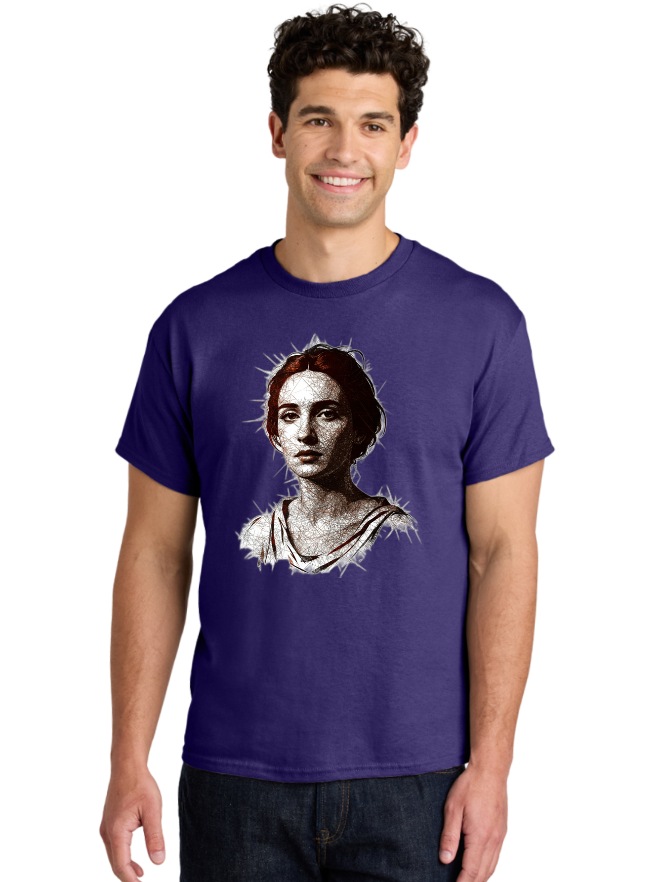 Portrait-Of-Sappho Men'S Graphic Tee, 100% Cotton, Comfortable Casual Summer Wear, Machine Washable, Portrait Of A Poet, Ancient Greek Literature, Female Author, Classical Art, Artistic Expression, Literary Figure, Historical Personality, Bad451