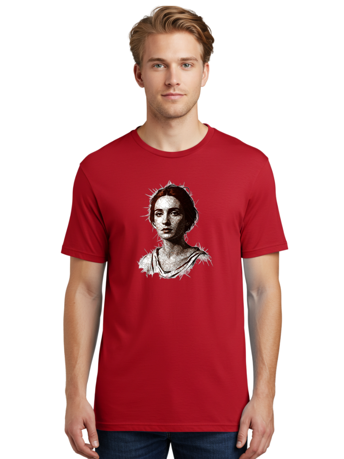 Portrait-Of-Sappho Men'S Graphic Tee, 100% Cotton, Comfortable Casual Summer Wear, Machine Washable, Portrait Of A Poet, Ancient Greek Literature, Female Author, Classical Art, Artistic Expression, Literary Figure, Historical Personality, Bad451
