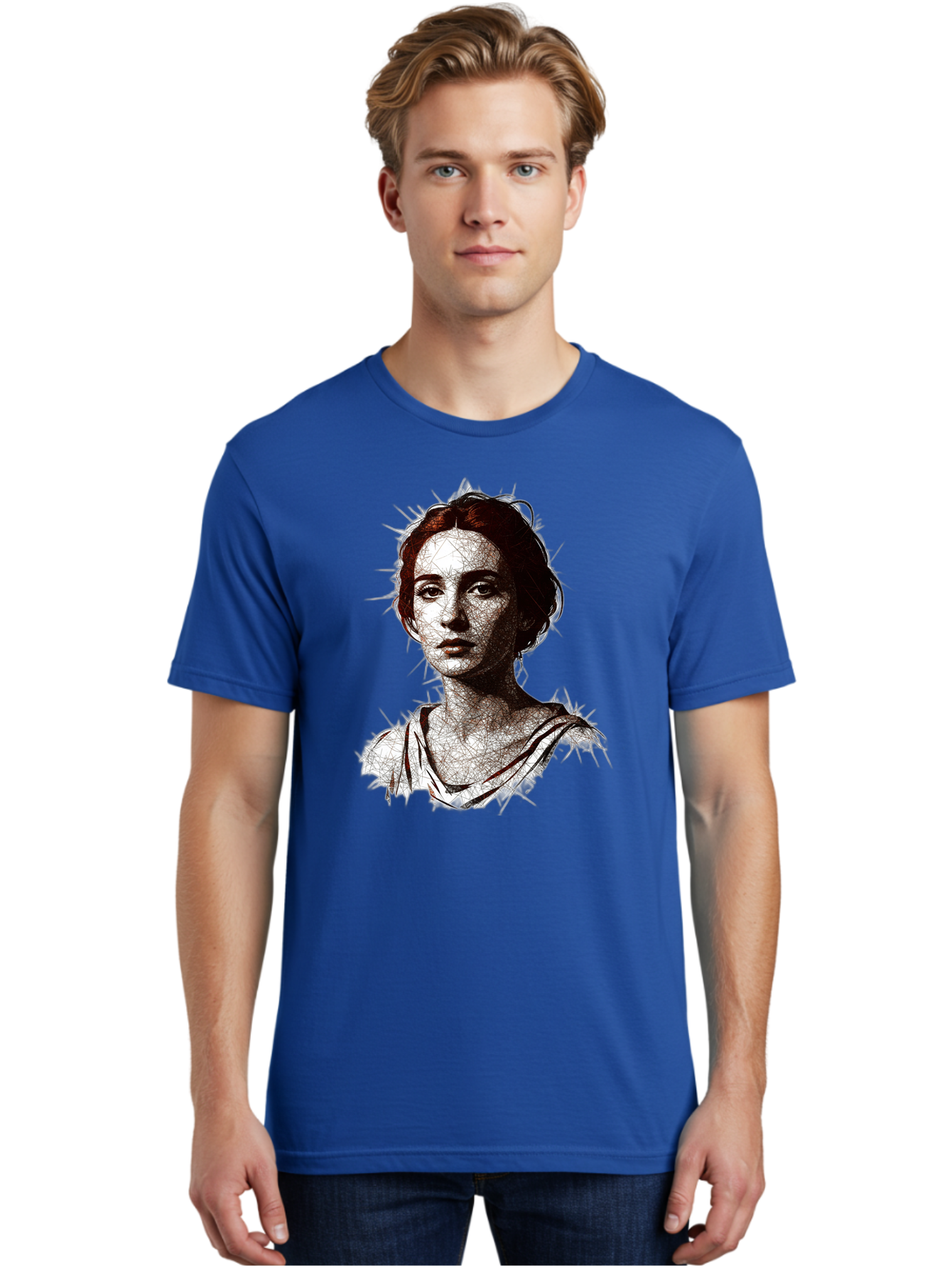 Portrait-Of-Sappho Men'S Graphic Tee, 100% Cotton, Comfortable Casual Summer Wear, Machine Washable, Portrait Of A Poet, Ancient Greek Literature, Female Author, Classical Art, Artistic Expression, Literary Figure, Historical Personality, Bad451