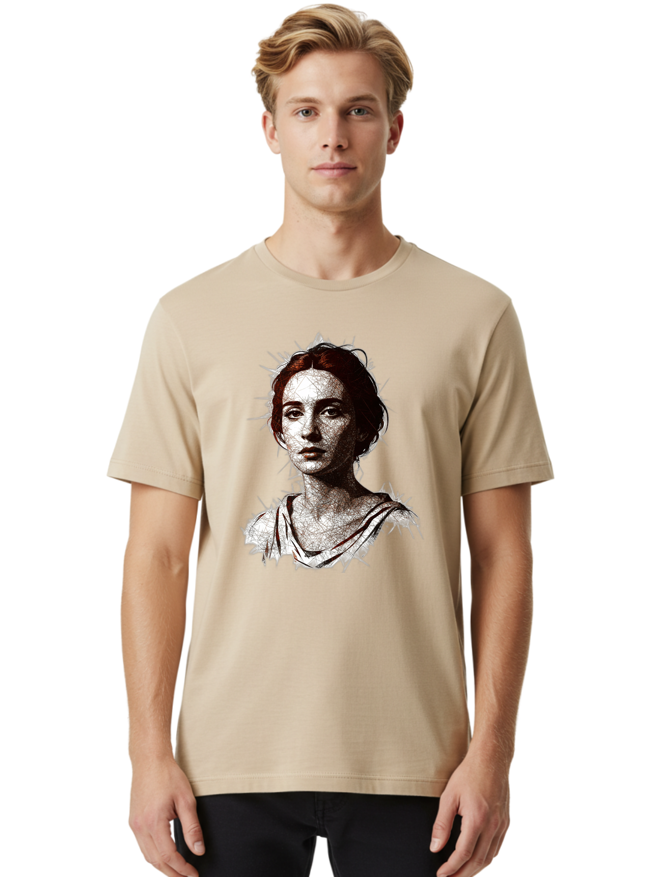 Portrait-Of-Sappho Men'S Graphic Tee, 100% Cotton, Comfortable Casual Summer Wear, Machine Washable, Portrait Of A Poet, Ancient Greek Literature, Female Author, Classical Art, Artistic Expression, Literary Figure, Historical Personality, Bad451