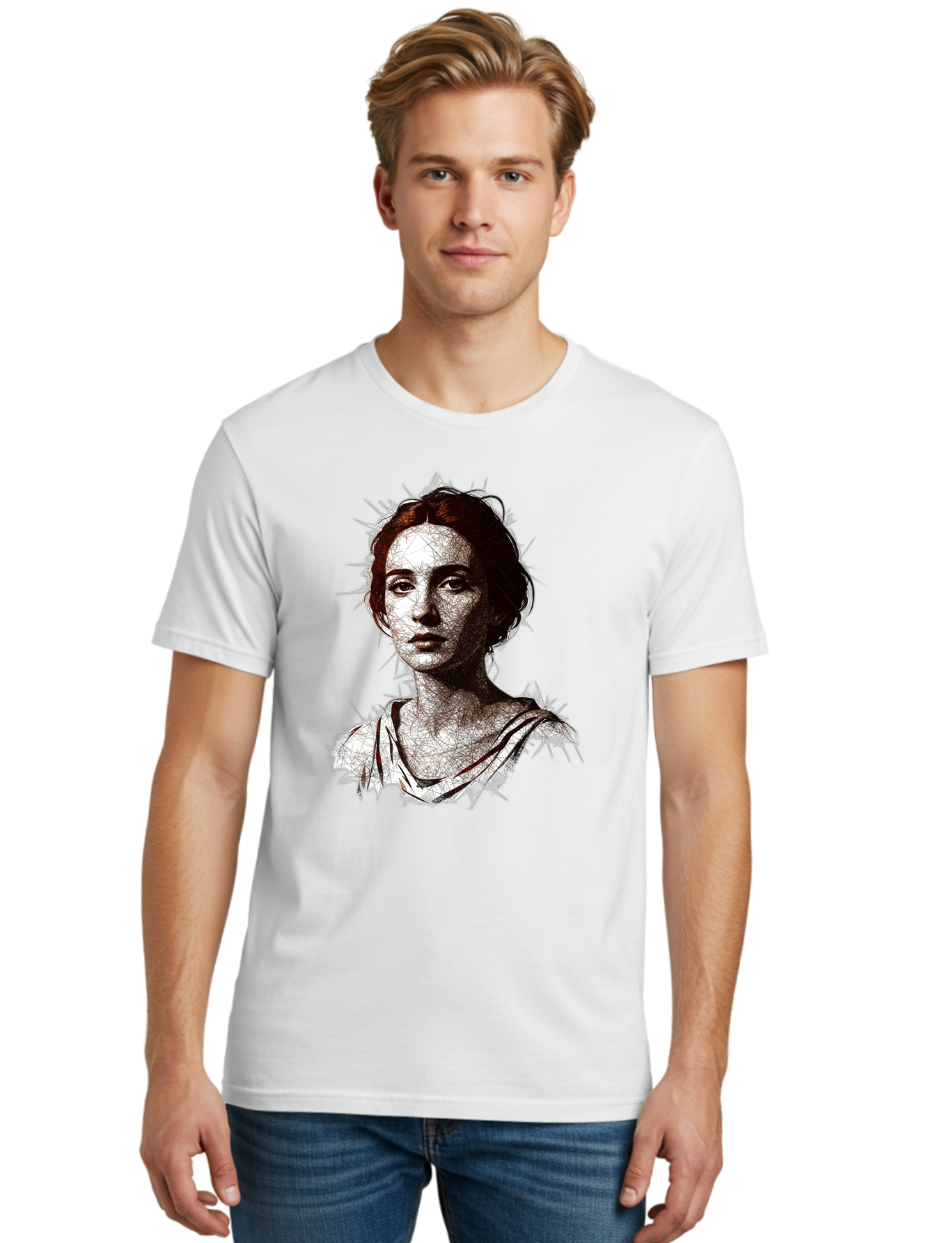 Portrait-Of-Sappho Men'S Graphic Tee, 100% Cotton, Comfortable Casual Summer Wear, Machine Washable, Portrait Of A Poet, Ancient Greek Literature, Female Author, Classical Art, Artistic Expression, Literary Figure, Historical Personality, Bad451