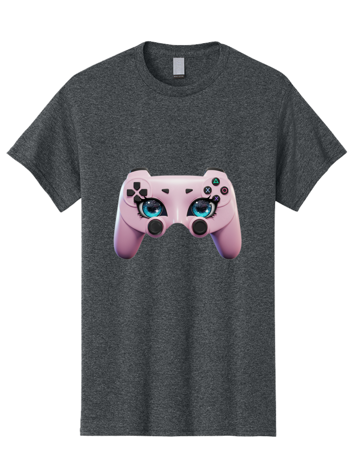 Ps4-Controller Men'S Graphic Tee, 100% Cotton, Comfortable Casual Summer Wear, Machine Washable, Pastel Pink Controller, Kawaii Gaming, Blue Eyes, Eyelashes, Ps4, Gaming, Kawaii Art, Pastel Colors, Cartoon Style, Video Game Bad455