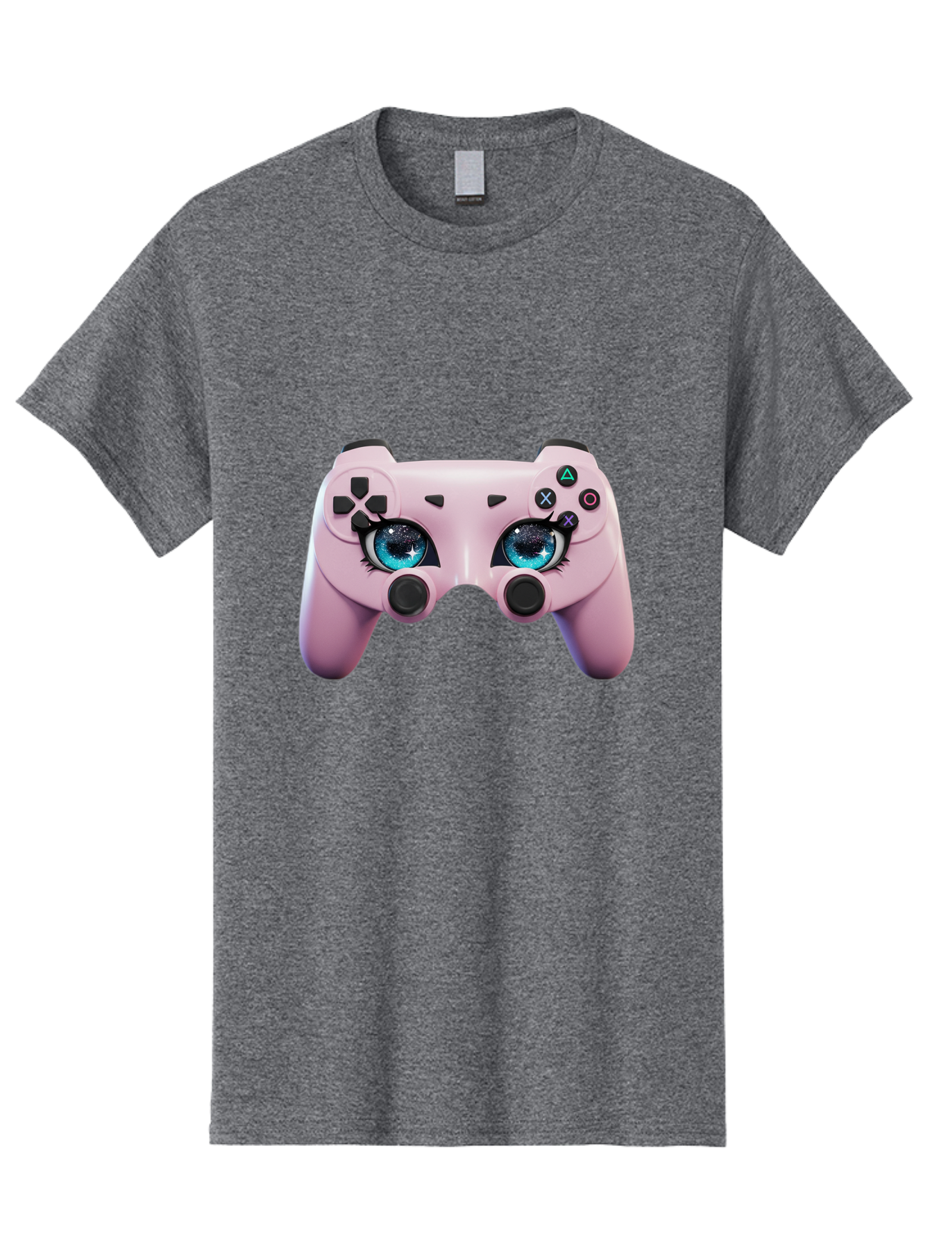 Ps4-Controller Men'S Graphic Tee, 100% Cotton, Comfortable Casual Summer Wear, Machine Washable, Pastel Pink Controller, Kawaii Gaming, Blue Eyes, Eyelashes, Ps4, Gaming, Kawaii Art, Pastel Colors, Cartoon Style, Video Game Bad455