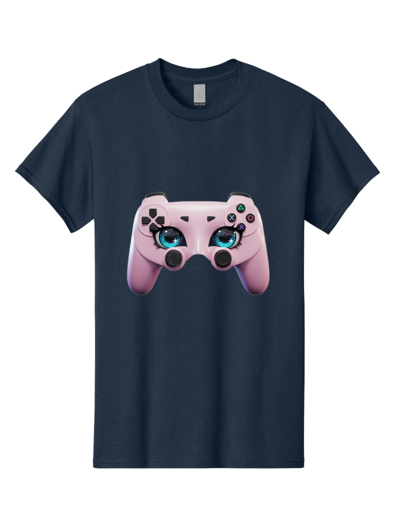 Ps4-Controller Men'S Graphic Tee, 100% Cotton, Comfortable Casual Summer Wear, Machine Washable, Pastel Pink Controller, Kawaii Gaming, Blue Eyes, Eyelashes, Ps4, Gaming, Kawaii Art, Pastel Colors, Cartoon Style, Video Game Bad455