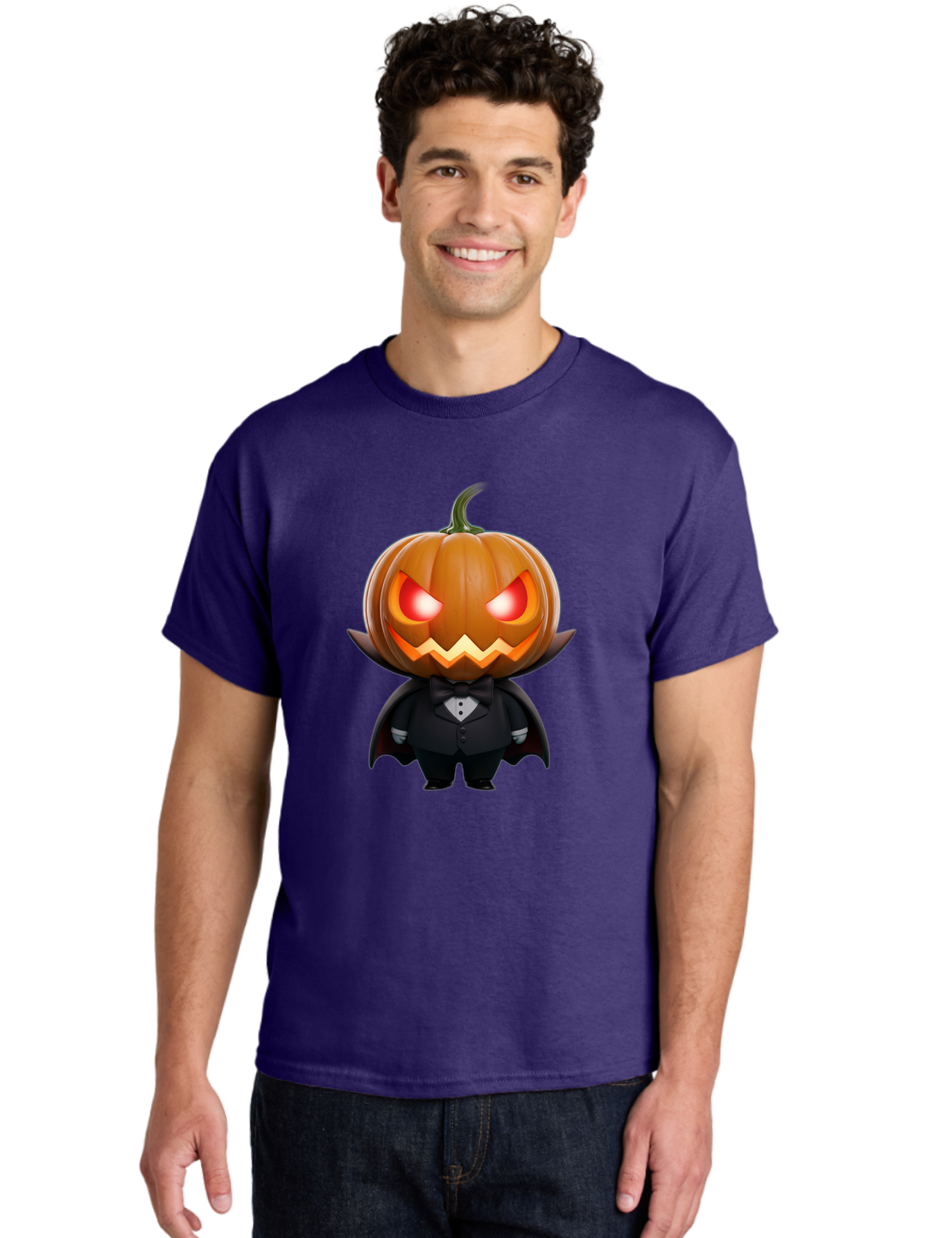 Pumpkinhead-Vampire Men'S Graphic Tee, 100% Cotton, Comfortable Casual Summer Wear, Machine Washable, Jack-O-Lantern, Vampire, Halloween, Pumpkin, Cartoon Character, Tuxedo, Horror Theme, Spooky, Funny, Costume Bad457