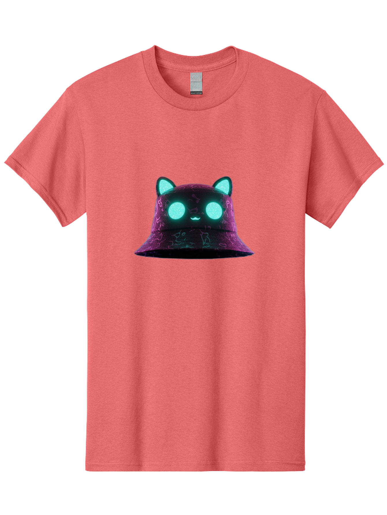Purple-Bucket-Hat-2 Men'S Graphic Tee, 100% Cotton, Comfortable Casual Summer Wear, Machine Washable, Purple Bucket Hat, Cat Ears, Glowing Eyes, Cute Face, Cartoon Style, Fashion Accessory, Streetwear, Trendy Hat Bad460