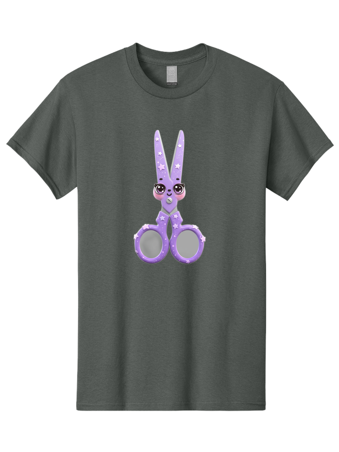 Purple-Bunny-Scissors Men'S Graphic Tee, 100% Cotton, Comfortable Casual Summer Wear, Machine Washable, Cute Cartoon Bunny, Purple Scissors, Star Pattern, Children'S Craft Tool, Art Supplies, Nursery Decor, Fun Design, Bad462