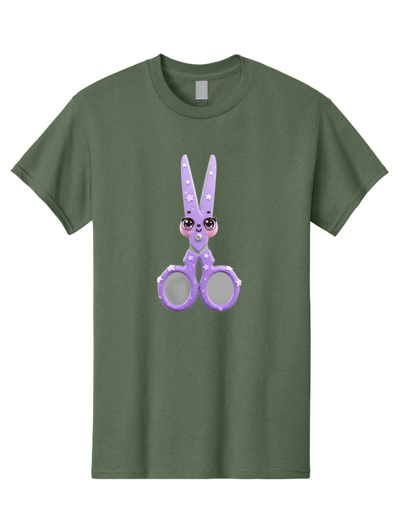 Purple-Bunny-Scissors Men'S Graphic Tee, 100% Cotton, Comfortable Casual Summer Wear, Machine Washable, Cute Cartoon Bunny, Purple Scissors, Star Pattern, Children'S Craft Tool, Art Supplies, Nursery Decor, Fun Design, Bad462