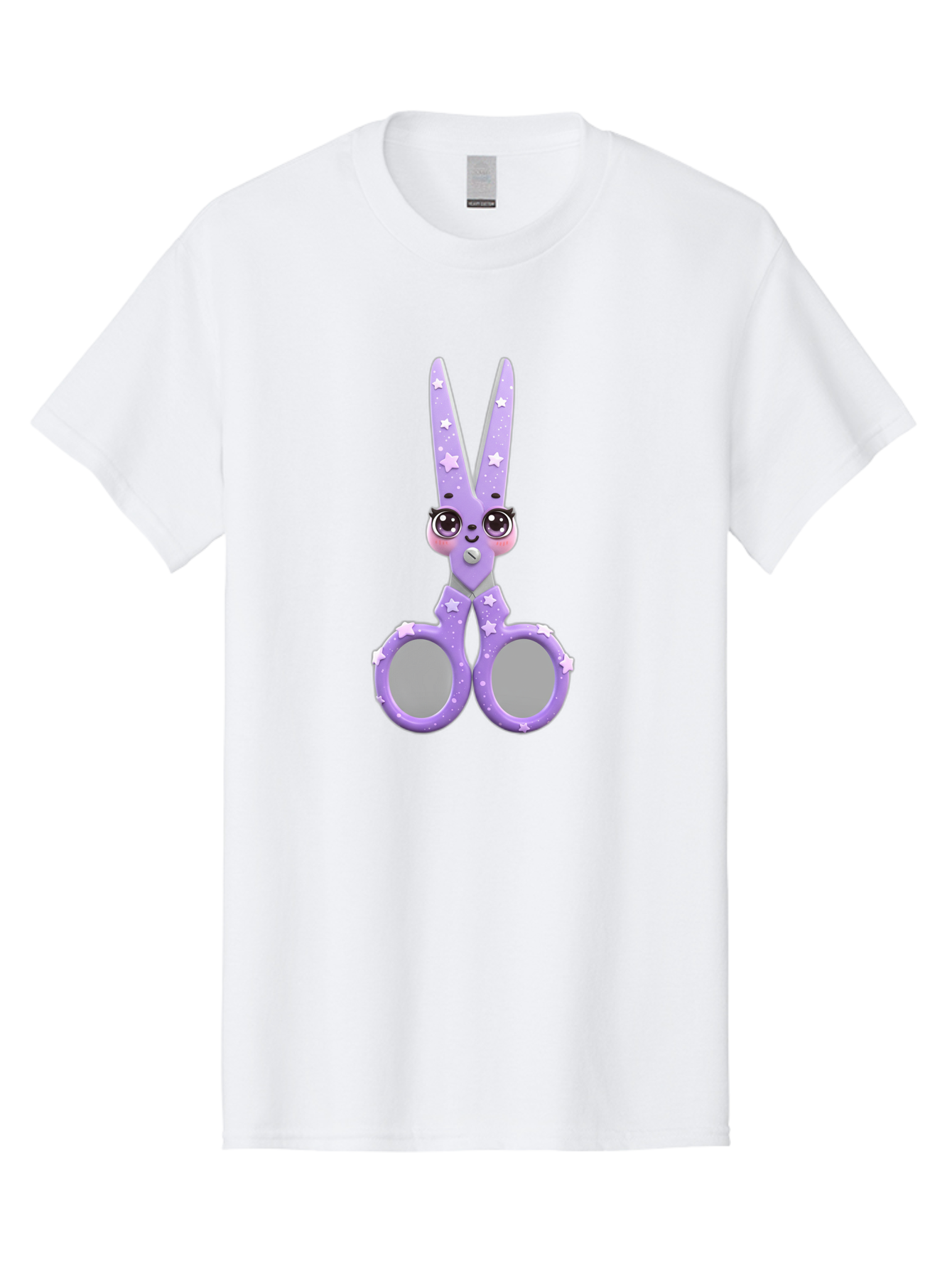 Purple-Bunny-Scissors Men'S Graphic Tee, 100% Cotton, Comfortable Casual Summer Wear, Machine Washable, Cute Cartoon Bunny, Purple Scissors, Star Pattern, Children'S Craft Tool, Art Supplies, Nursery Decor, Fun Design, Bad462