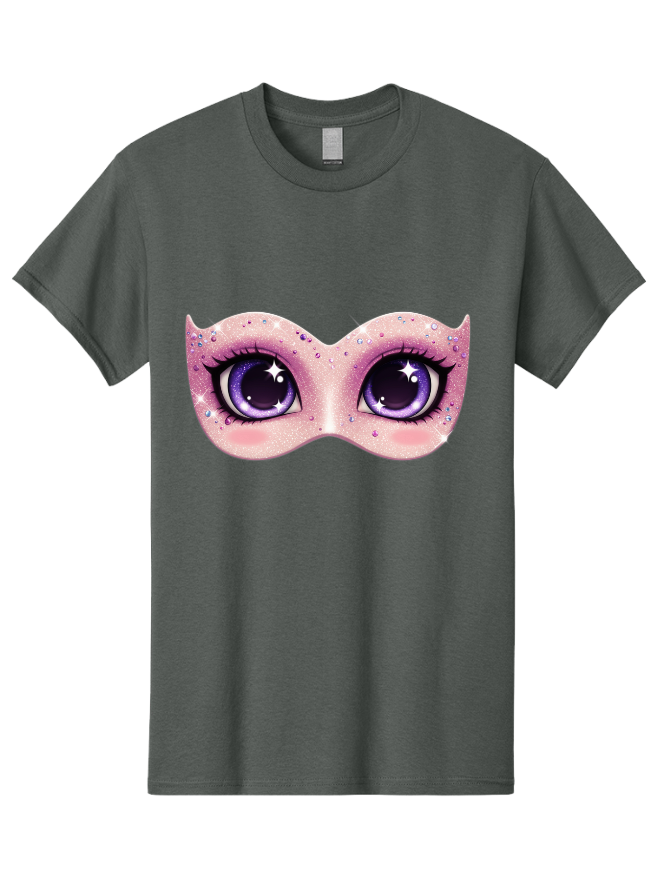 Purple-Eyes-Mask Men'S Graphic Tee, 100% Cotton, Comfortable Casual Summer Wear, Machine Washable, Cartoon Woman Eyes, Purple Eyes, Pink Mask, Rhinestones, Glamorous, Mysterious, Fashion, Beauty, Makeup, Cosmetics Bad463