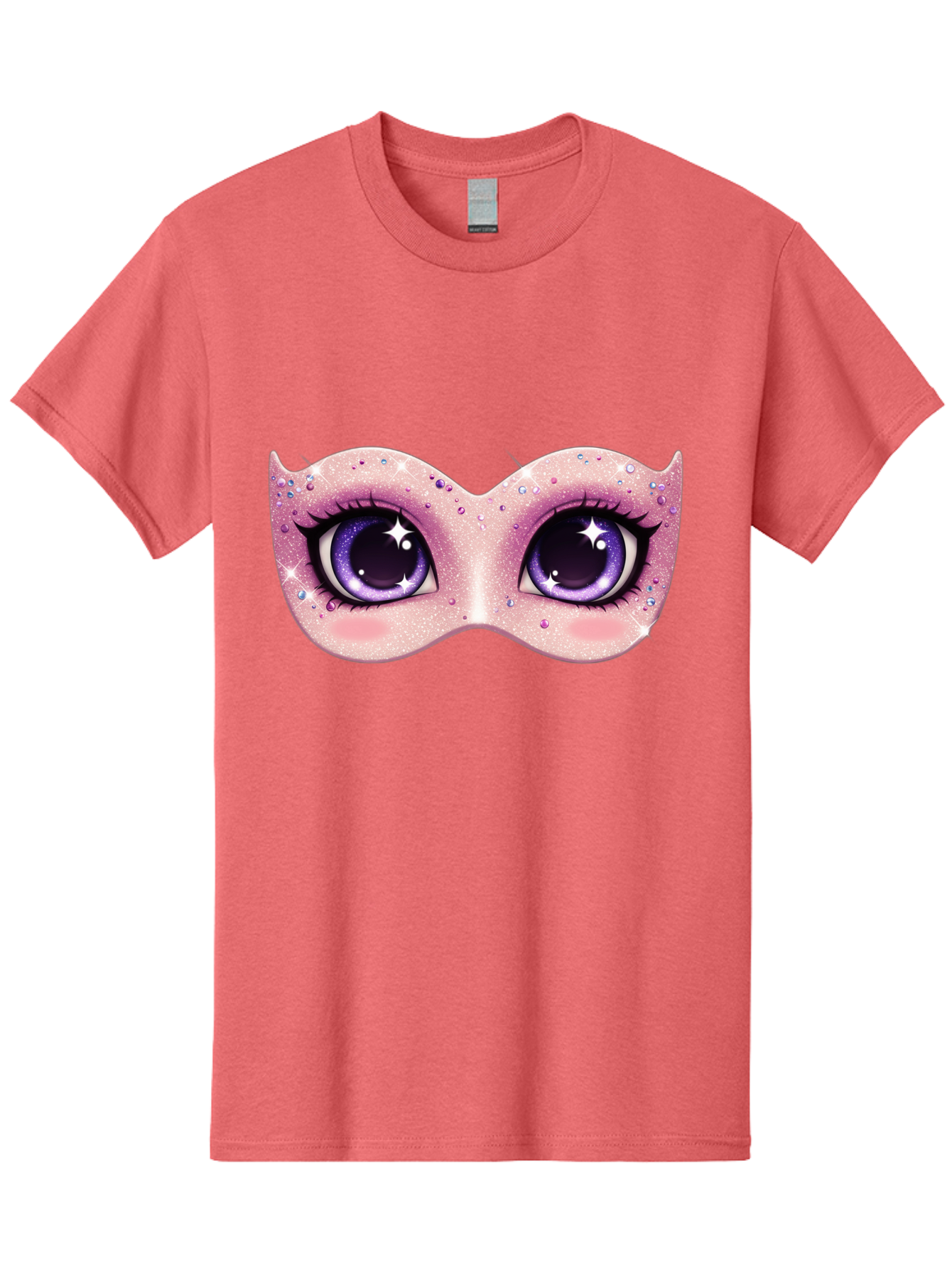 Purple-Eyes-Mask Men'S Graphic Tee, 100% Cotton, Comfortable Casual Summer Wear, Machine Washable, Cartoon Woman Eyes, Purple Eyes, Pink Mask, Rhinestones, Glamorous, Mysterious, Fashion, Beauty, Makeup, Cosmetics Bad463