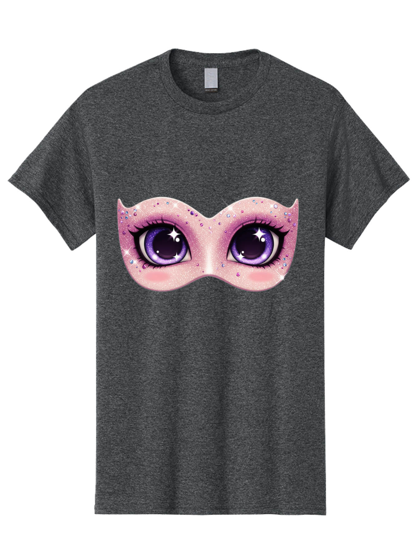 Purple-Eyes-Mask Men'S Graphic Tee, 100% Cotton, Comfortable Casual Summer Wear, Machine Washable, Cartoon Woman Eyes, Purple Eyes, Pink Mask, Rhinestones, Glamorous, Mysterious, Fashion, Beauty, Makeup, Cosmetics Bad463