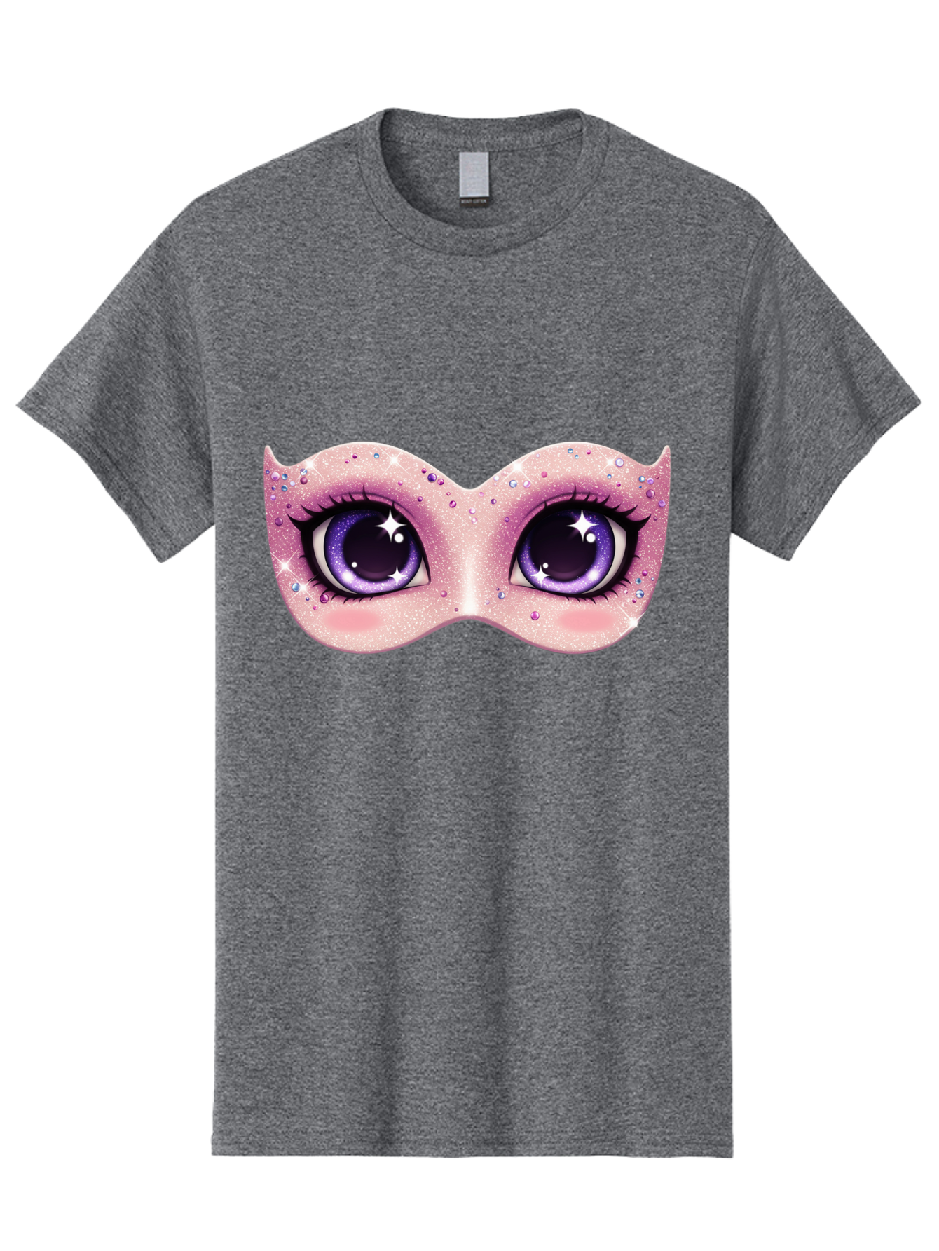 Purple-Eyes-Mask Men'S Graphic Tee, 100% Cotton, Comfortable Casual Summer Wear, Machine Washable, Cartoon Woman Eyes, Purple Eyes, Pink Mask, Rhinestones, Glamorous, Mysterious, Fashion, Beauty, Makeup, Cosmetics Bad463