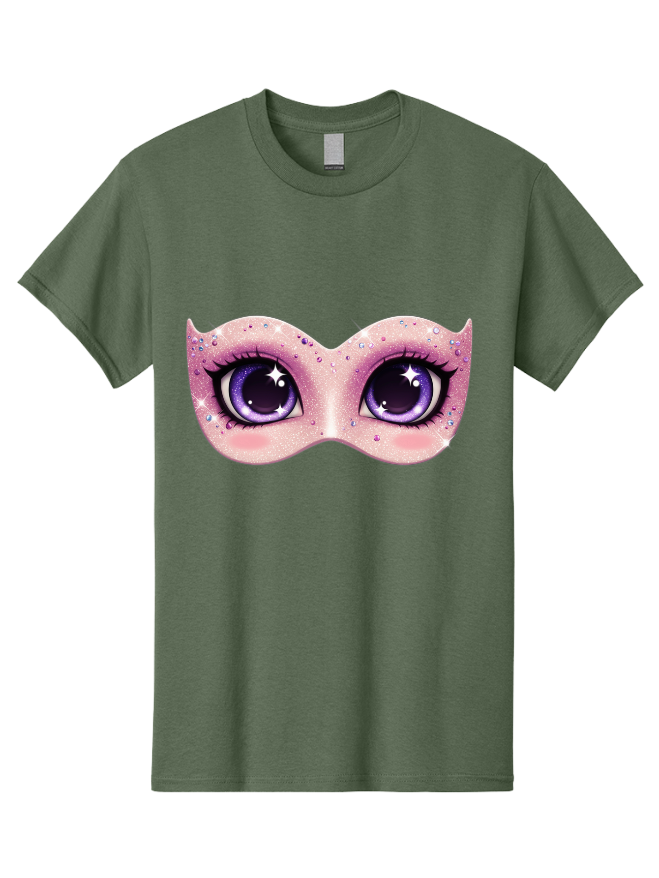 Purple-Eyes-Mask Men'S Graphic Tee, 100% Cotton, Comfortable Casual Summer Wear, Machine Washable, Cartoon Woman Eyes, Purple Eyes, Pink Mask, Rhinestones, Glamorous, Mysterious, Fashion, Beauty, Makeup, Cosmetics Bad463