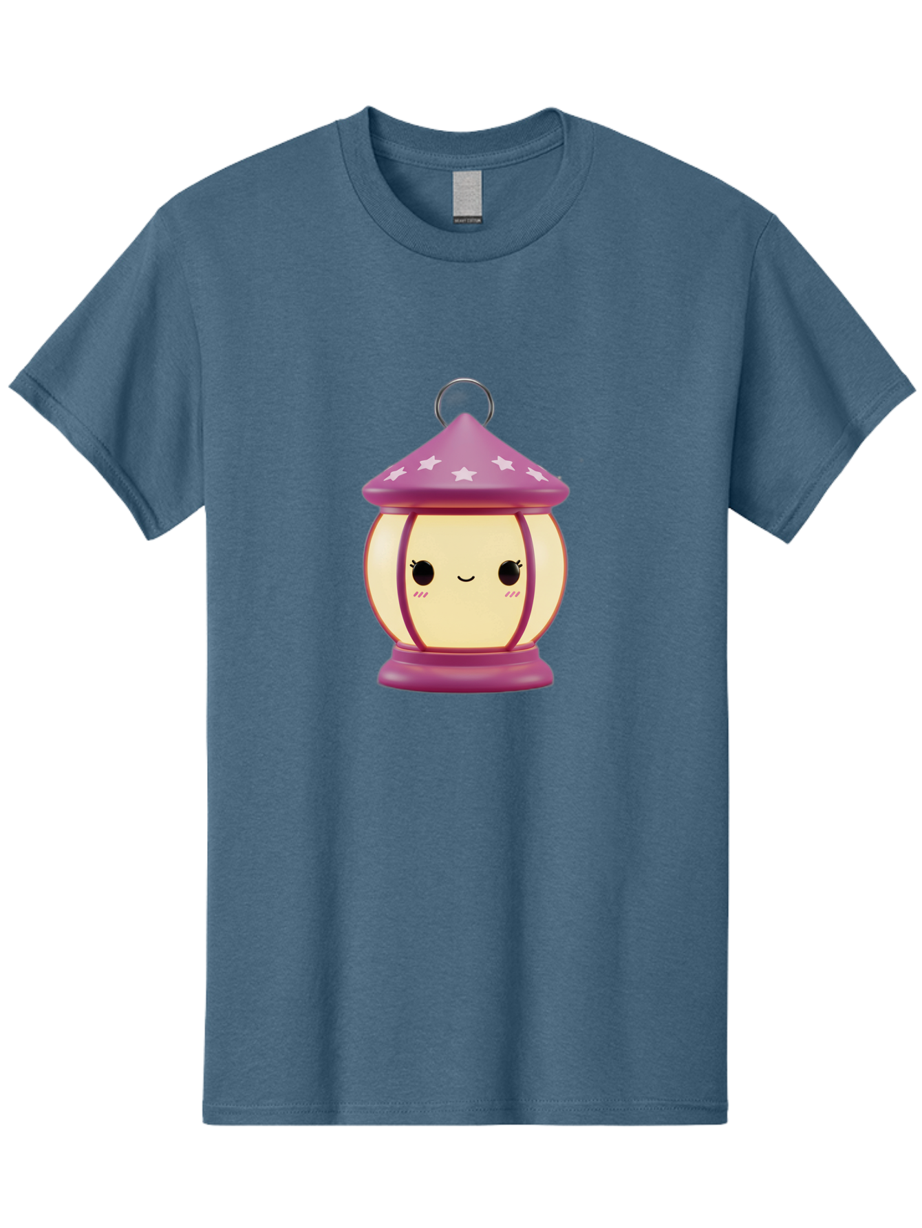 Purple-Lantern Men'S Graphic Tee, 100% Cotton, Comfortable Casual Summer Wear, Machine Washable, Cartoon Lantern, Purple Lantern, White Stars, Smiling Face, Kawaii Design, Cute Decor, Soft Lighting, Decorative Lamp, Whimsical Charm, Bad464