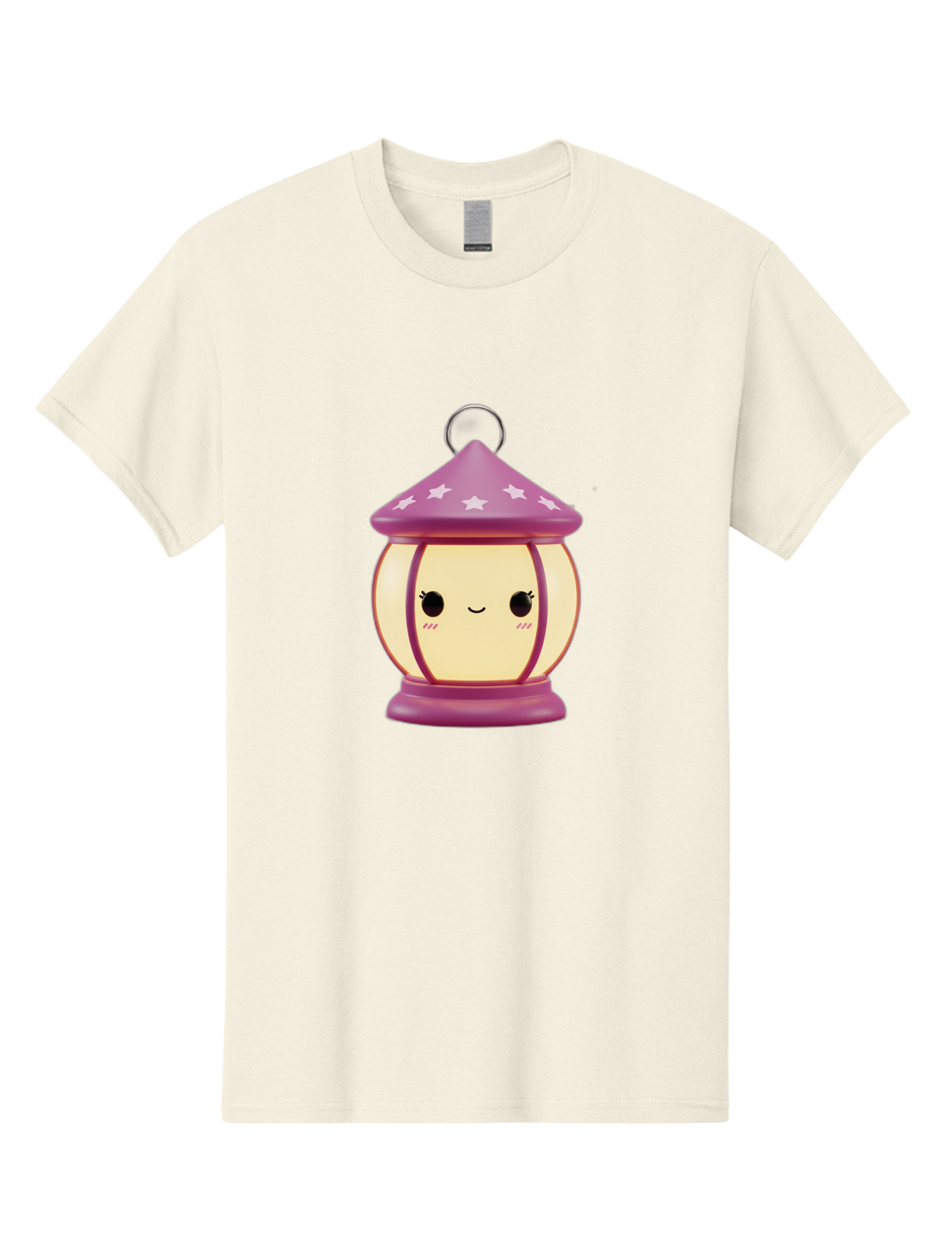 Purple-Lantern Men'S Graphic Tee, 100% Cotton, Comfortable Casual Summer Wear, Machine Washable, Cartoon Lantern, Purple Lantern, White Stars, Smiling Face, Kawaii Design, Cute Decor, Soft Lighting, Decorative Lamp, Whimsical Charm, Bad464