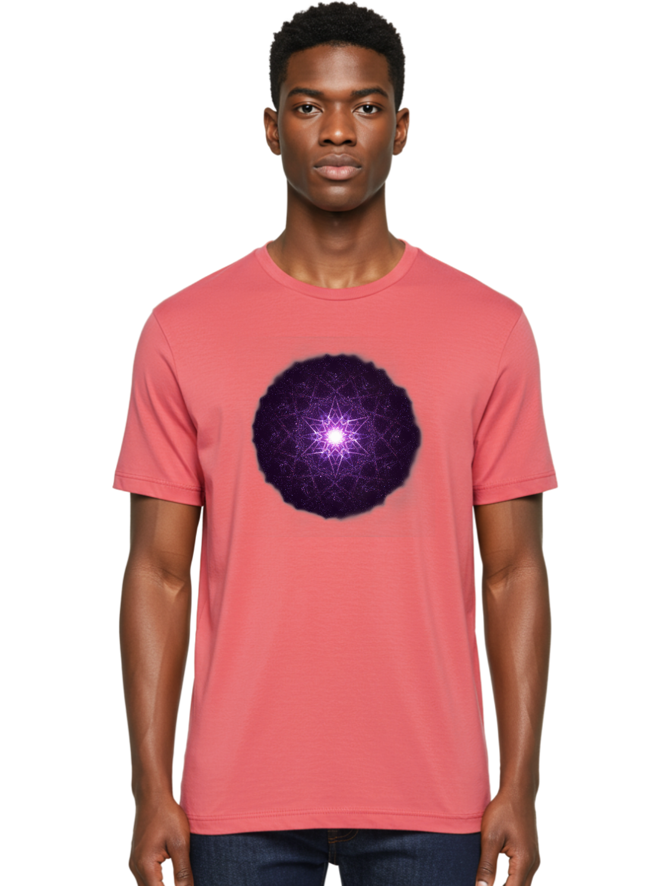 Purple-Star Men'S Graphic Tee, 100% Cotton, Comfortable Casual Summer Wear, Machine Washable, Sacred Geometry, Purple Star, Mystical Symbol, Spiritual Pattern, Geometric Shape, Celestial Body, Starburst, Mandala, Abstract Art, Cosmic Energy Bad467